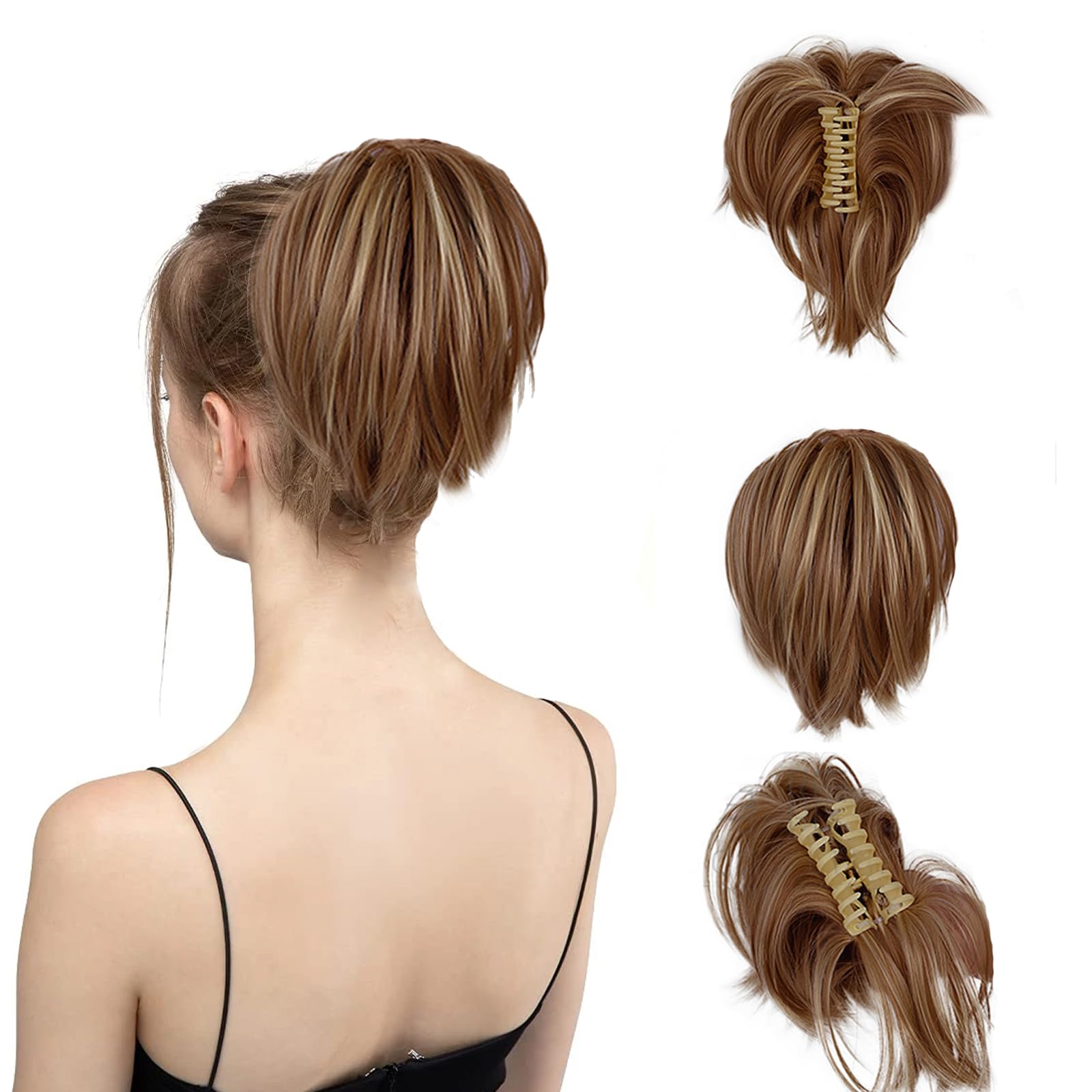 Deaguid Claw Clip Short Ponytail Hair Extensions, Natural Synthetic Ponytail Extension Claw Clip