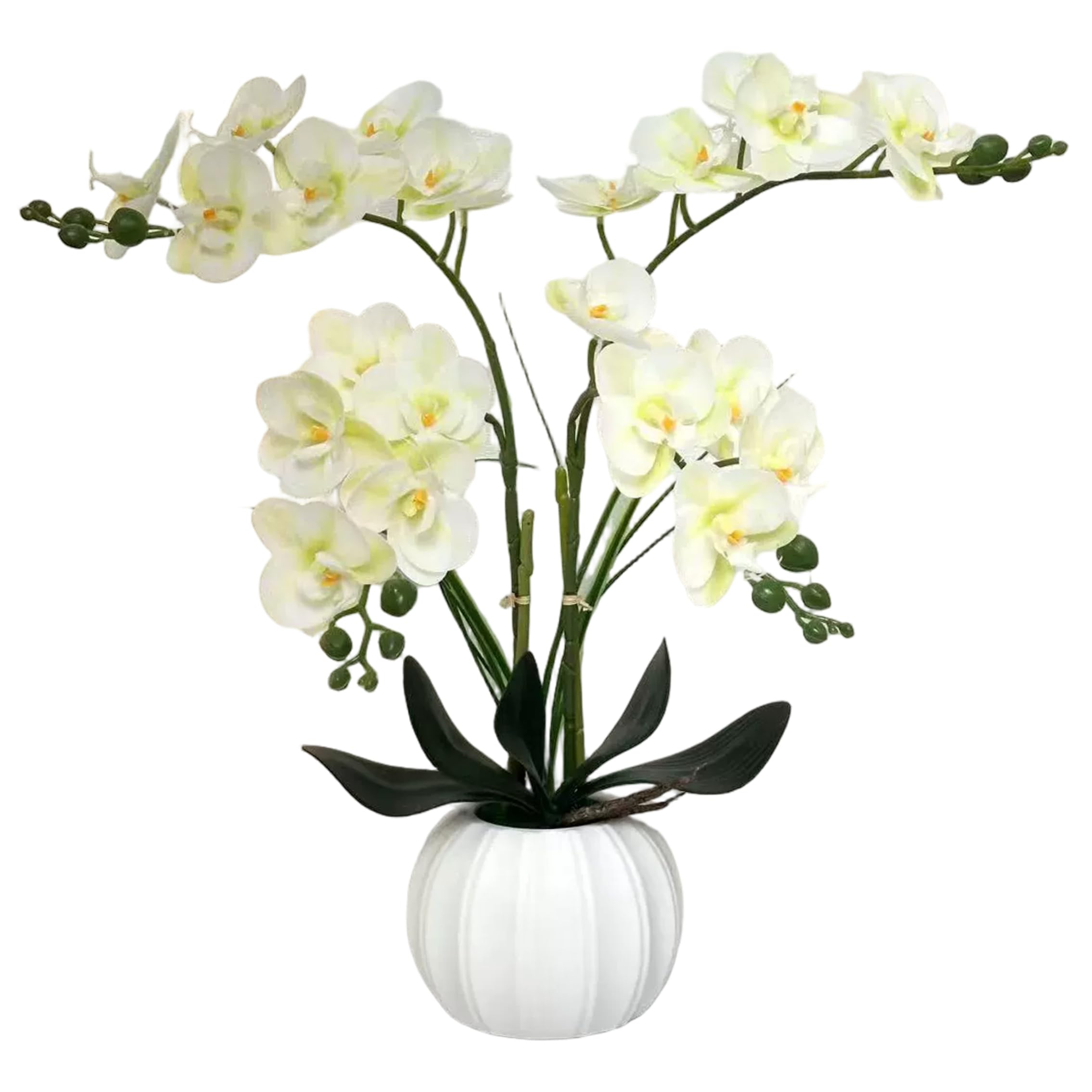 Neptuiby Artificial Orchid in Pot 24-head Orchids Artificial Flowers Faux Flowers That Look Real Indoor Decor White & Green 17.72x5.51x3.94inch