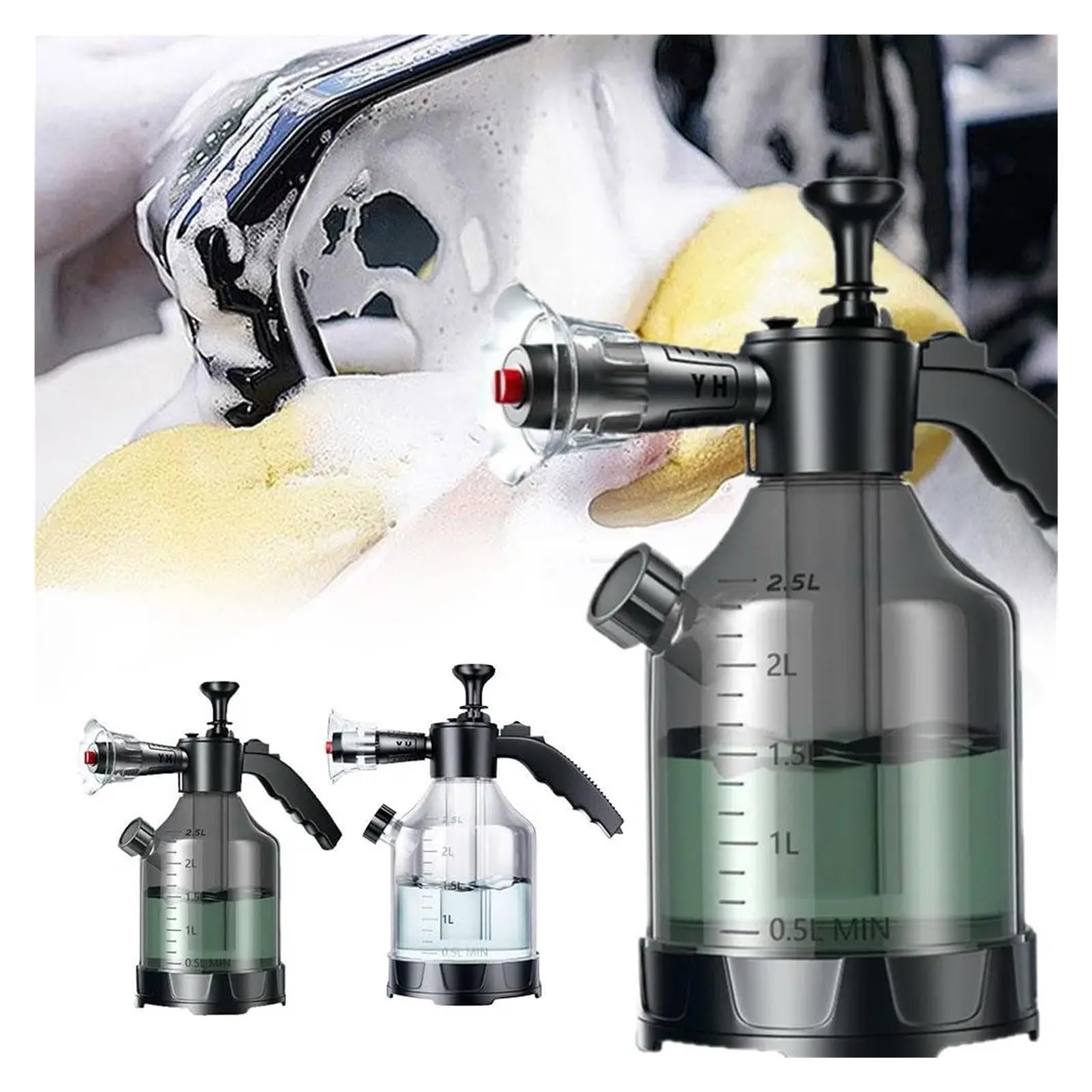 3L Handpumpen-Schaumsprüher Mit 3 Düsentypen, Pneumatische Kanone, Schnee-Autowasch-Sprühflasche, Fensterreinigung(White)