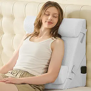 Sasttie Wedge Pillow Set for After Surgery, 4PCS Adjustable Bed Wedge Pillow Headboard with Memory Foam Neck Cushion – for Acid Reflux, Sleeping, Neck & Back Support, White