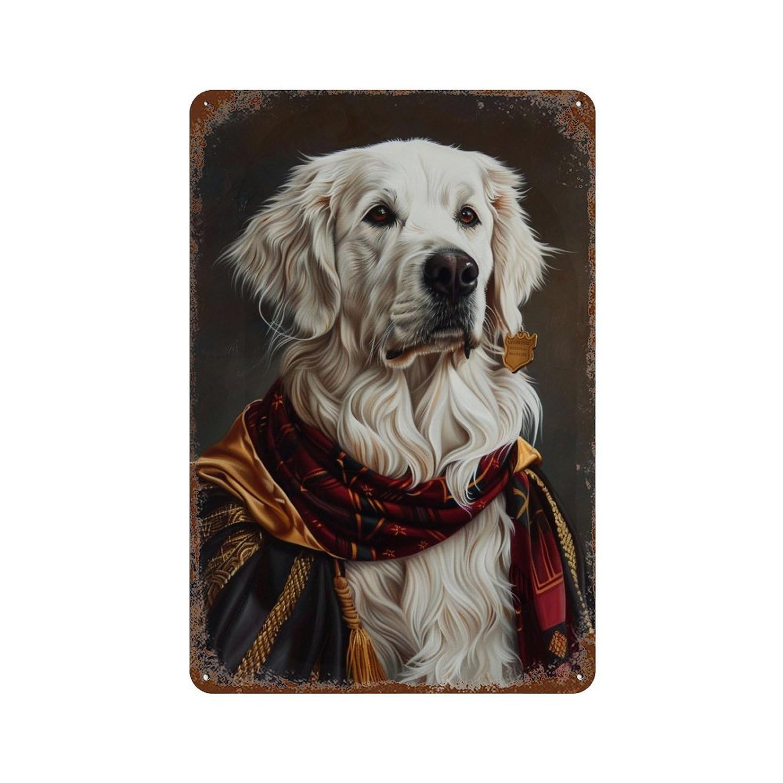 Rusty Metal Tin Sign Royal Golden Retriever Portrait 11.8"x7.9", Industrial Home Decor for Patio, Garden Room And Bar Decor