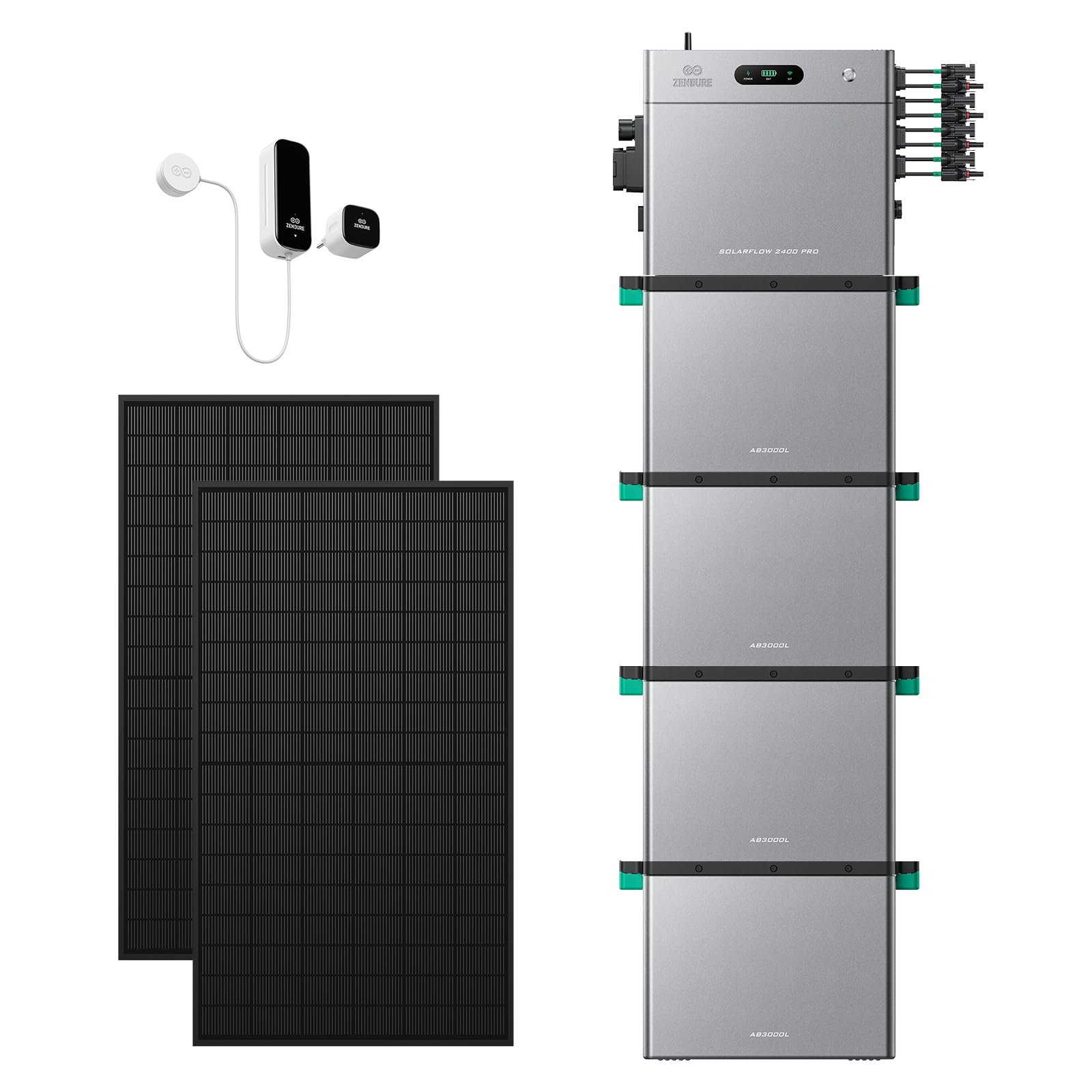 Zendure SolarFlow 2400 Pro+1 D0-Zähler+4 AB3000L Akkus+2 450W Solarpanels