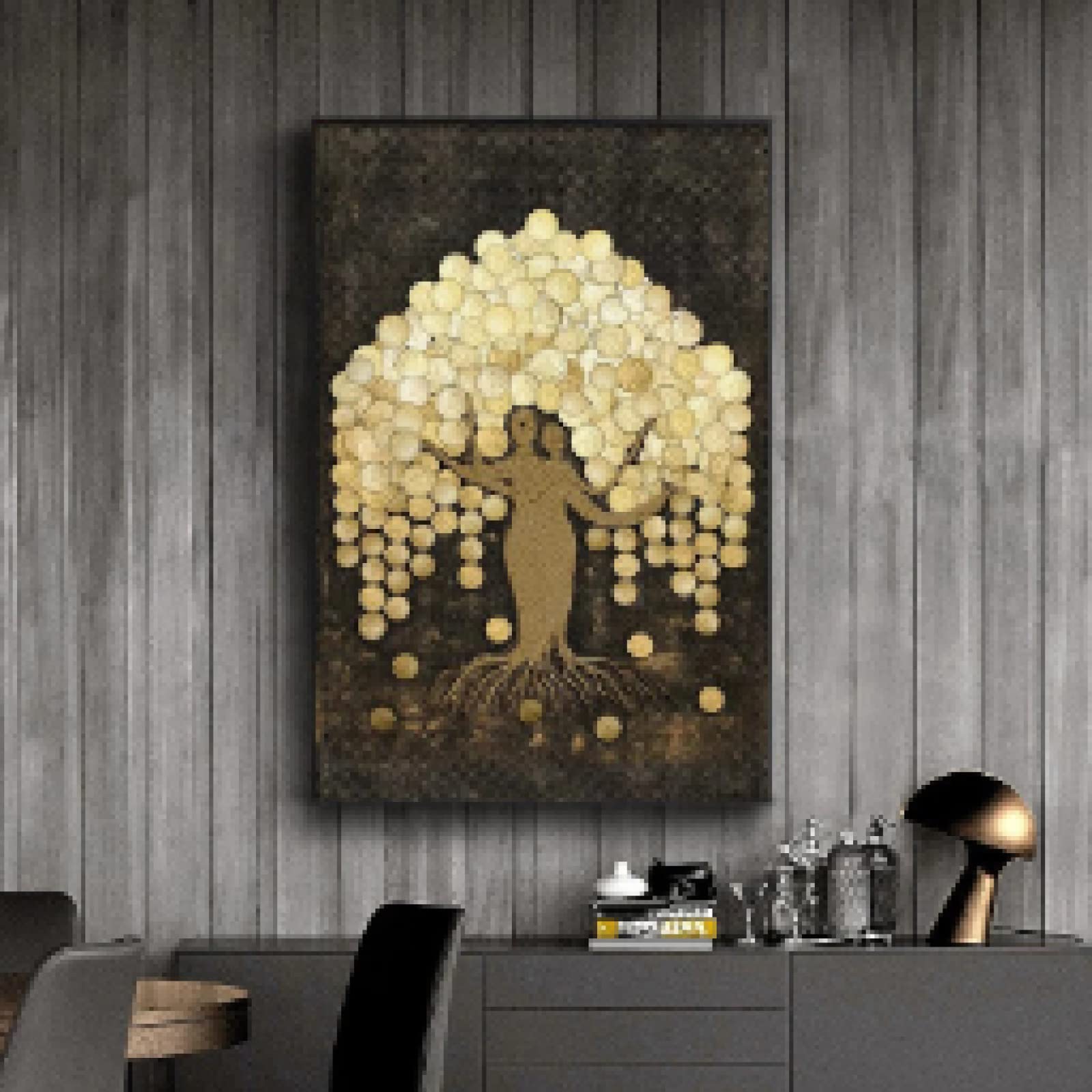 Toile peintures abstraite feuille d'or argent déco murale 60x90 - 8