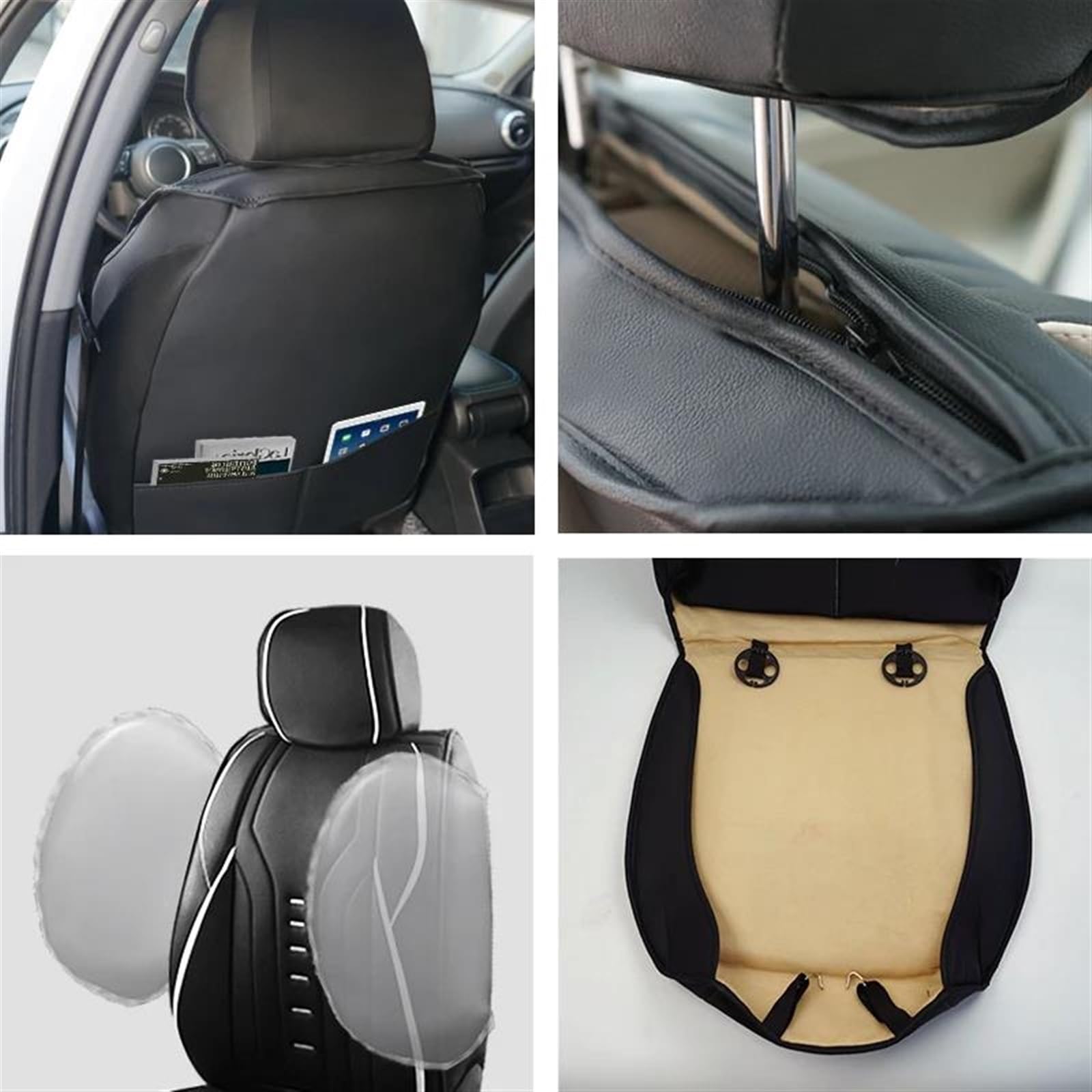 Cuero Funda Asiento Coche Conjunto De Funda Protectora Universal Deportiva para Asiento De Coche, De Cuero PU, Totalmente Envuelto, Cómodo, para Silla Fundas Asientos Coche