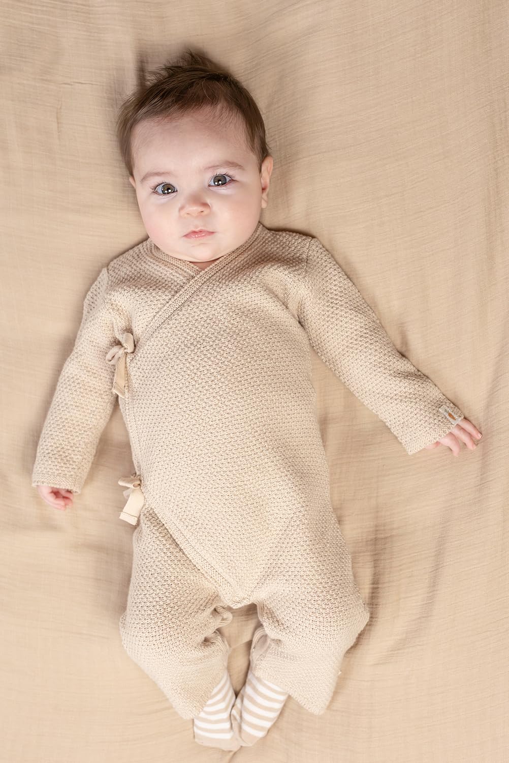 Little Dutch CL24224013 Strampler/Wickelstrampler langarm Strick - Newborn Naturals sand (Gr. 50)