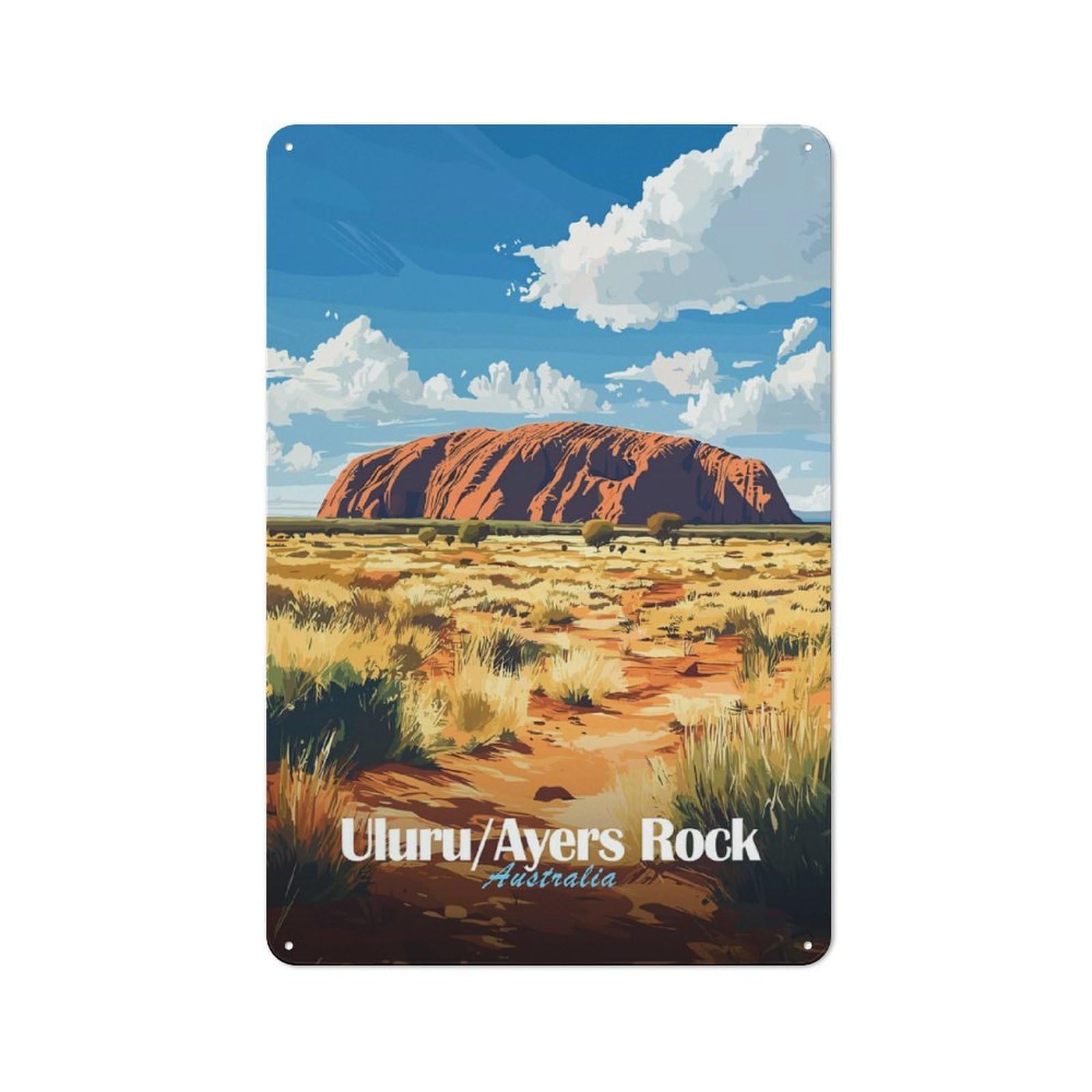 Tin Wall Plaque 30x20cm with Uluru∕Ayers Rock Australia for Bar Or Restaurant, Suited to Restaurant Interior Fans