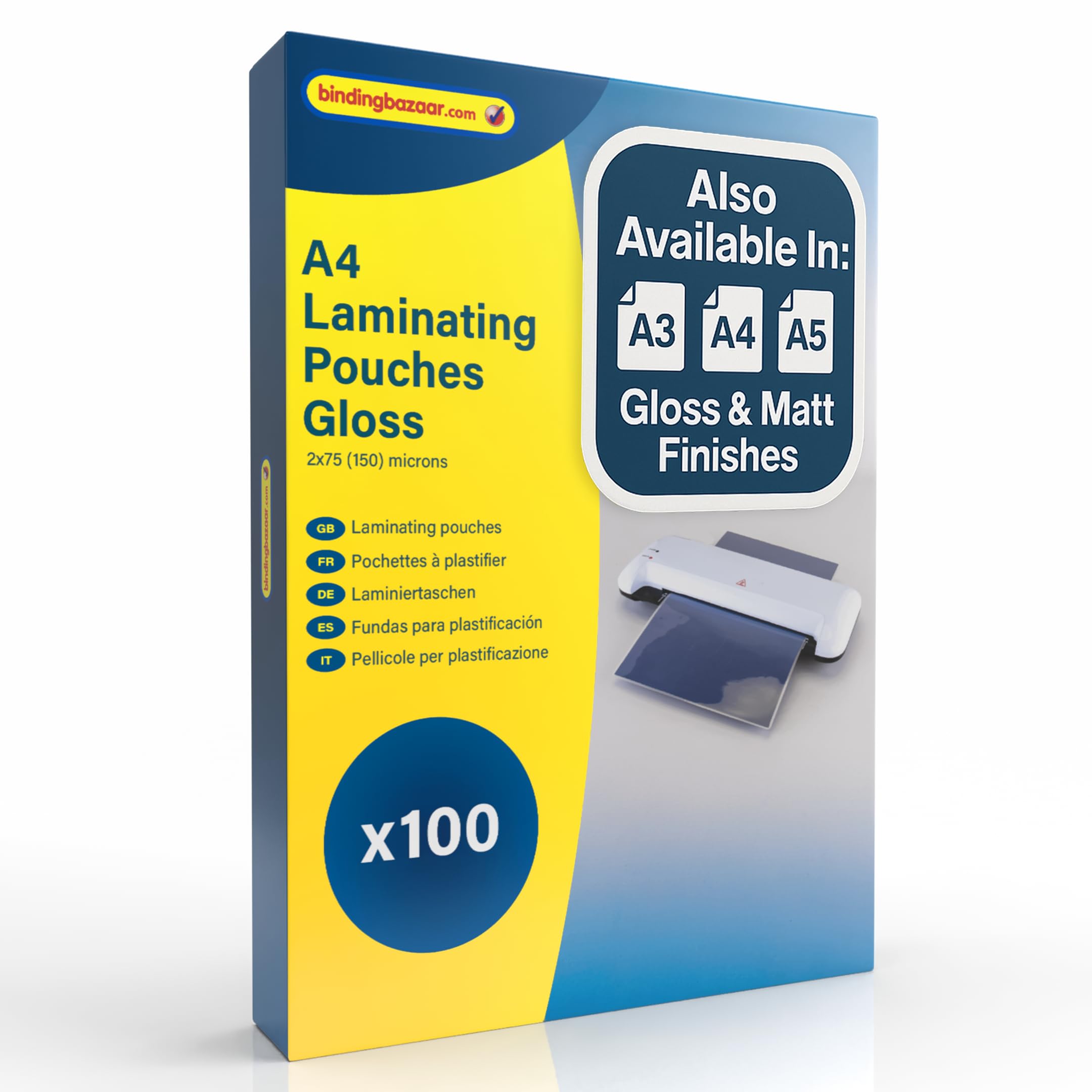 Binding Bazaar A4 Laminating Pouches, Gloss Finish, 150 Micron, 100 Laminating Sheets - Laminating Pouches to Enhance Your Words and Colours - Compatible with All Laminating Machines