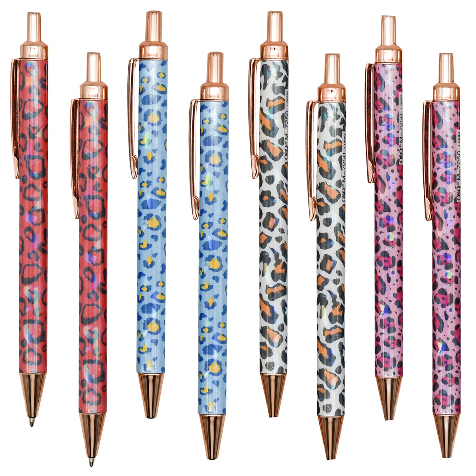 Maydahui 24 PCS Retractable Leopard Print Ballpoint Pens Novelty Cheetah Pattern Pen Metal Animal Pens Black Ink for School Party Office