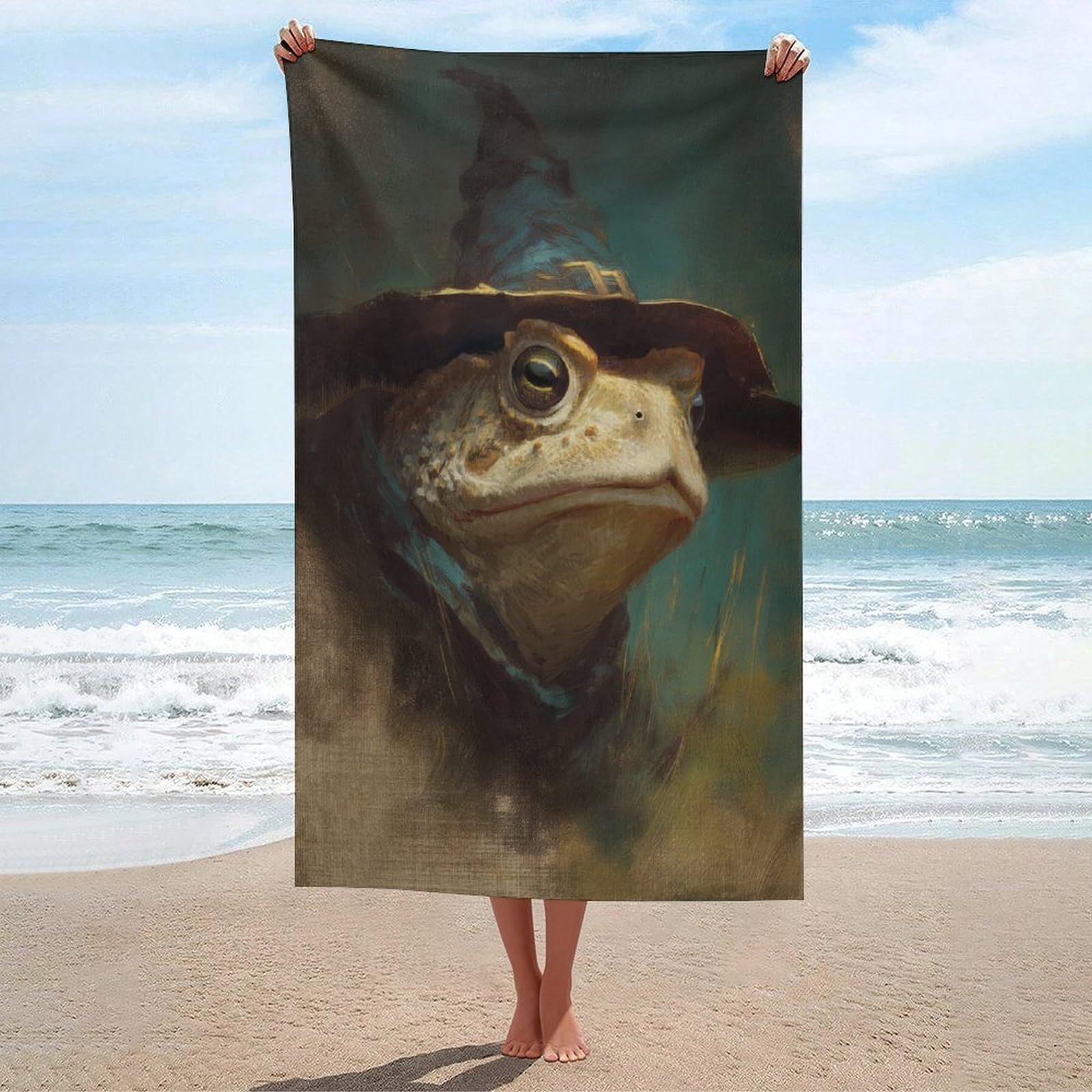 LSRCPD Old Toad Wearing A Witch Hat Beach Towel Sand Free Microfiber Large Shower Towels Multipurpose Absorbent for Bathroom Pool 130x80 CM