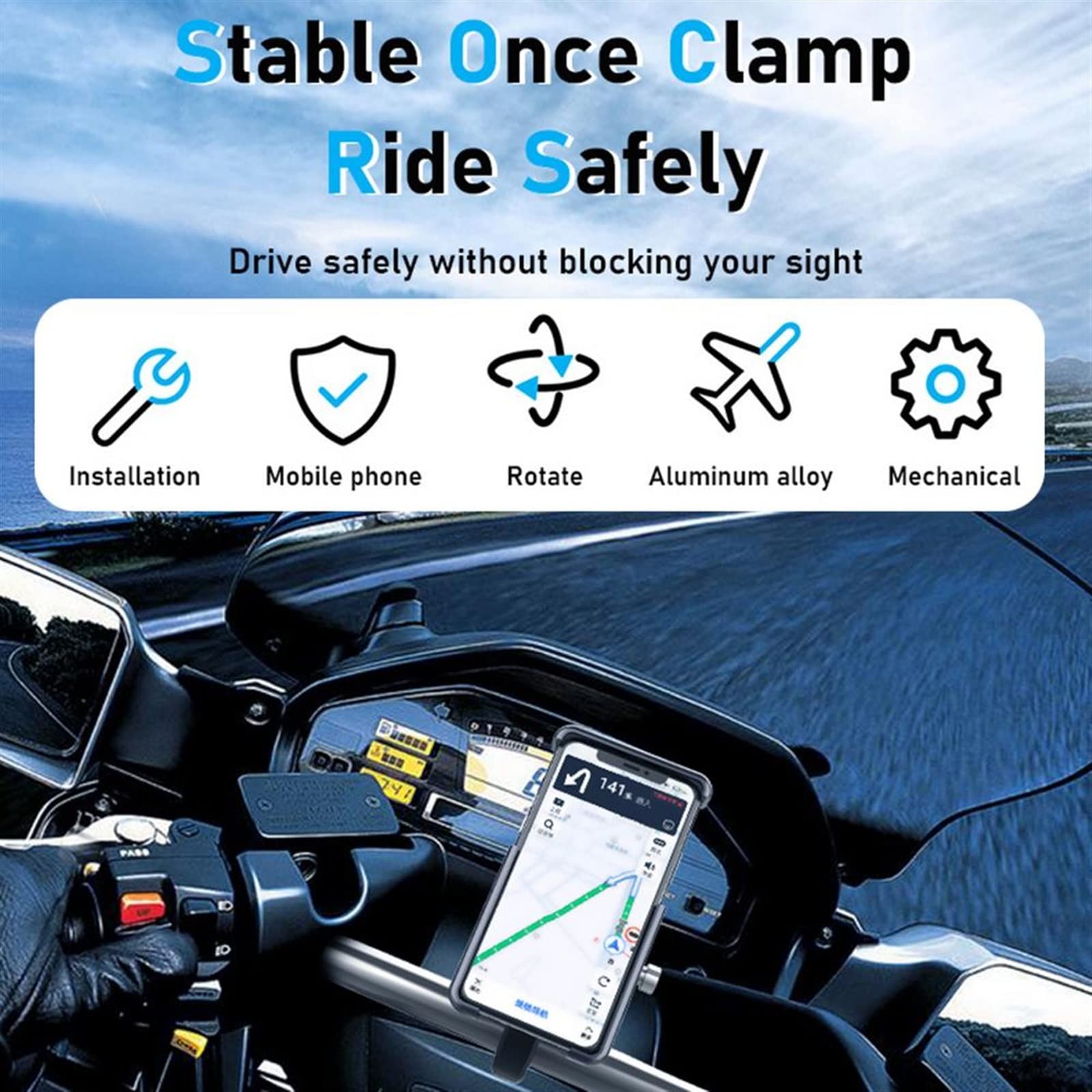Bicicleta Motocicleta 360 ° Rotación Soporte De Navegación Ajustable Soporte para Teléfono Manillar Soporte Retrovisor Piezas De Modificación De Motocicleta Soporte GPS teléfono