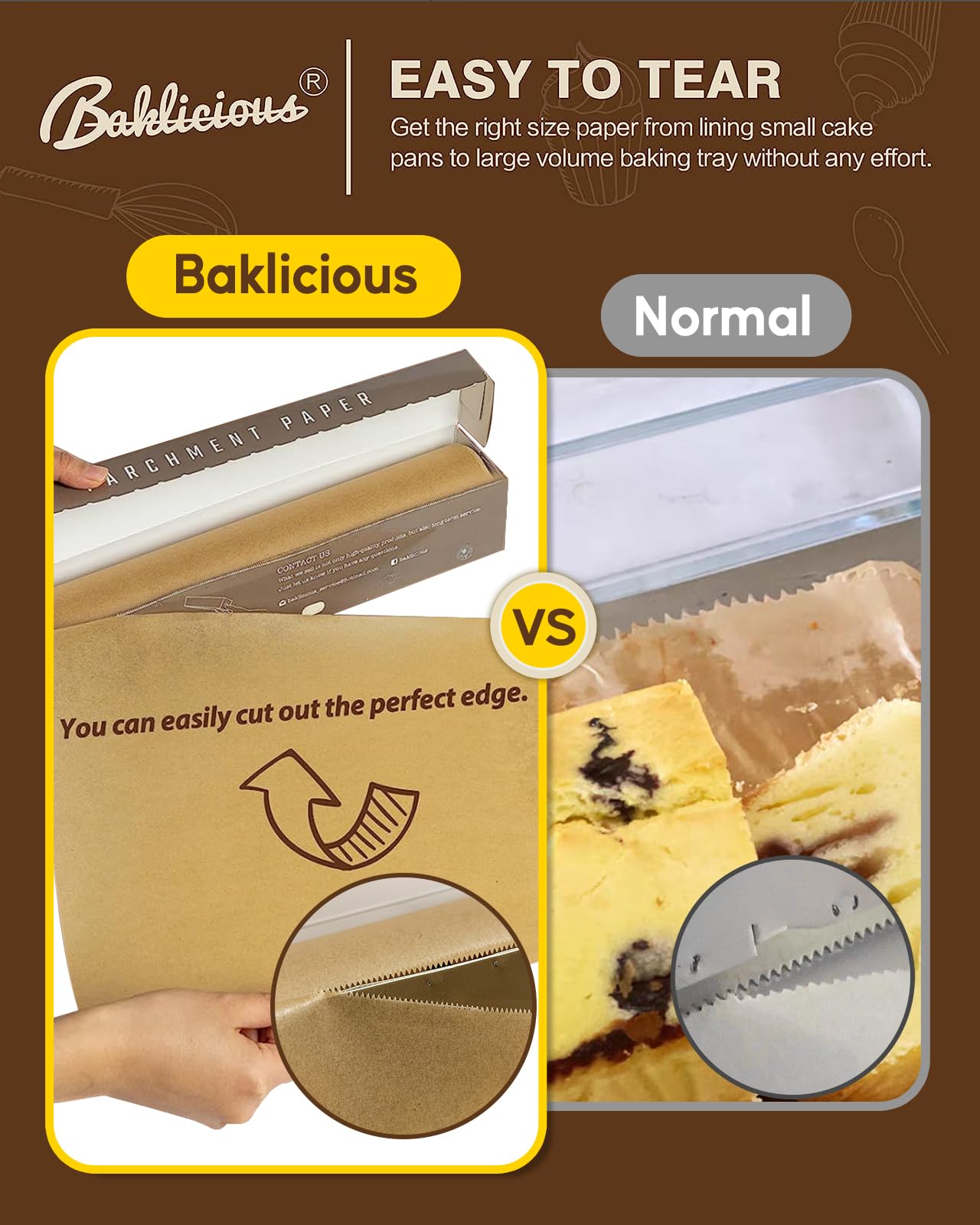BAKLICIOUS Rollo de papel pergamino de 13 pulgadas x 164 pies, 177 pies cuadrados, paquete de 2 papeles de pergamino sin blanquear para hornear, cocinar
