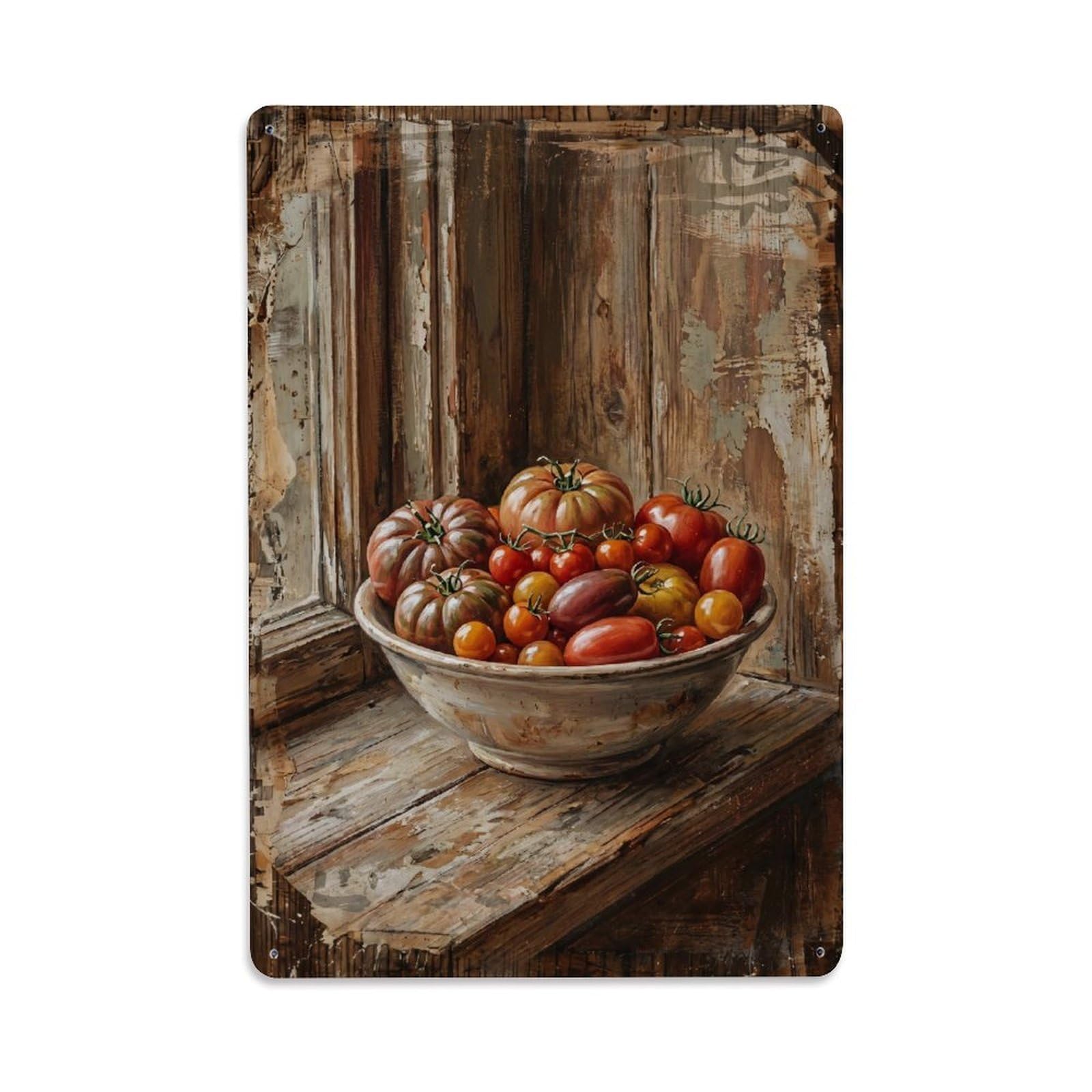 Tomatoes Bowl Windowsill Kitchen Vintage Metal Tin Sign Plaque Wall Decor for Cafe, Club, Garden Metal Poster 8x12Inch