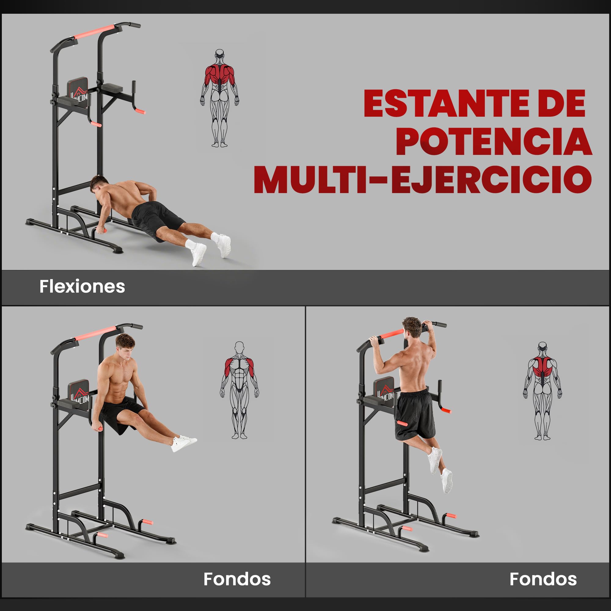 HOMCOM Barra de Dominadas Altura Regulable 189-239 cm 7 Orificios | Torre de Ejercicios, Estación Multifuncional, Entrenamiento Fitness Casa Gimnasio Oficina, Carga 120 kg