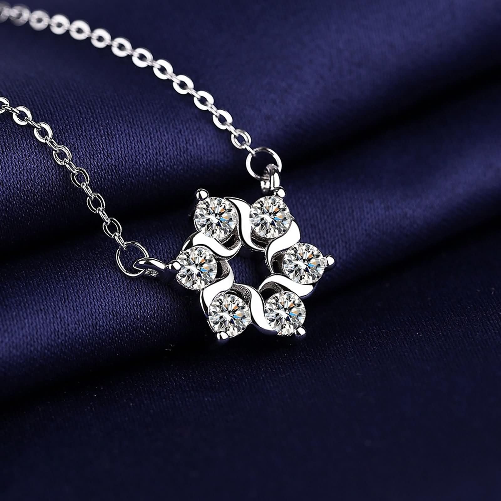 Donna Catenella per Collana Oro Bianco 9K / 14K / 18K, Rotondo con Diamante Sintetico, Pendente Collana Argento Donna
