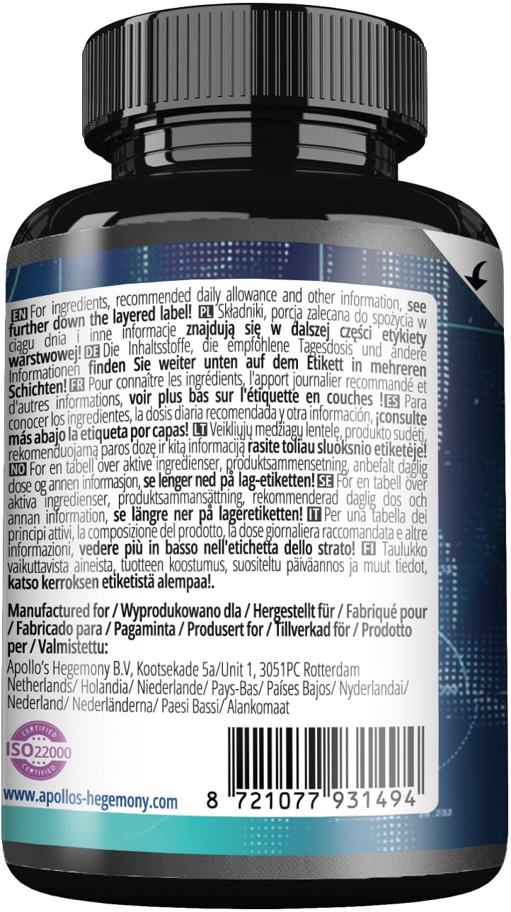 Magtein® Magnesio L-Treonato 144 mg per dose giornaliera - 180 capsule vegane - fornitura per 60 giorni - per il supporto delle funzioni cognitive - da Apollo's Hegemony