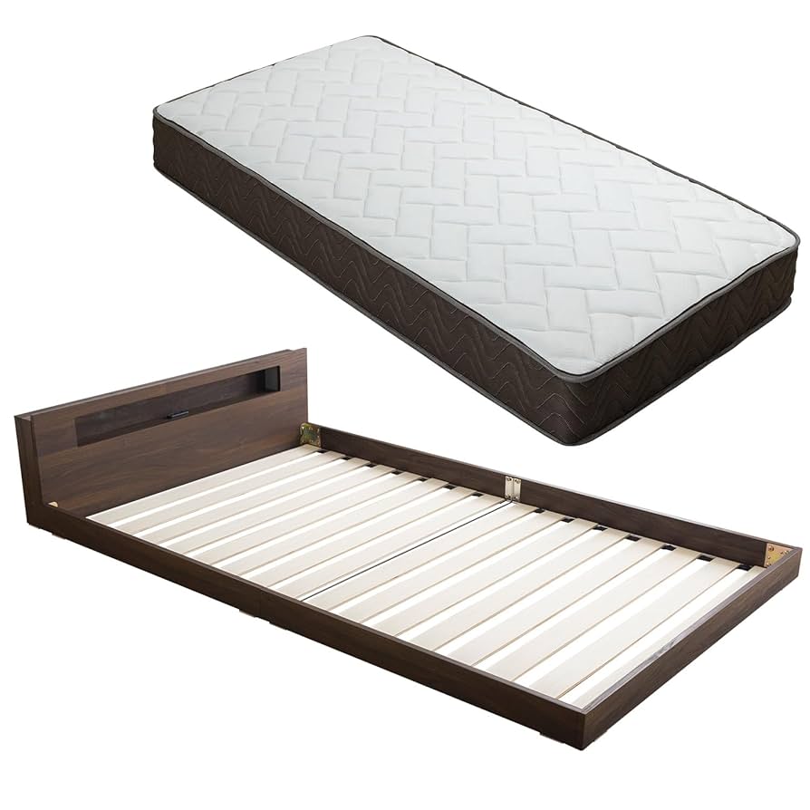 マットレス付き　左右照明&コンセント付　ダブル ロー ベッド ポイント10倍】レスター ローベッド キング 高密度バリュー