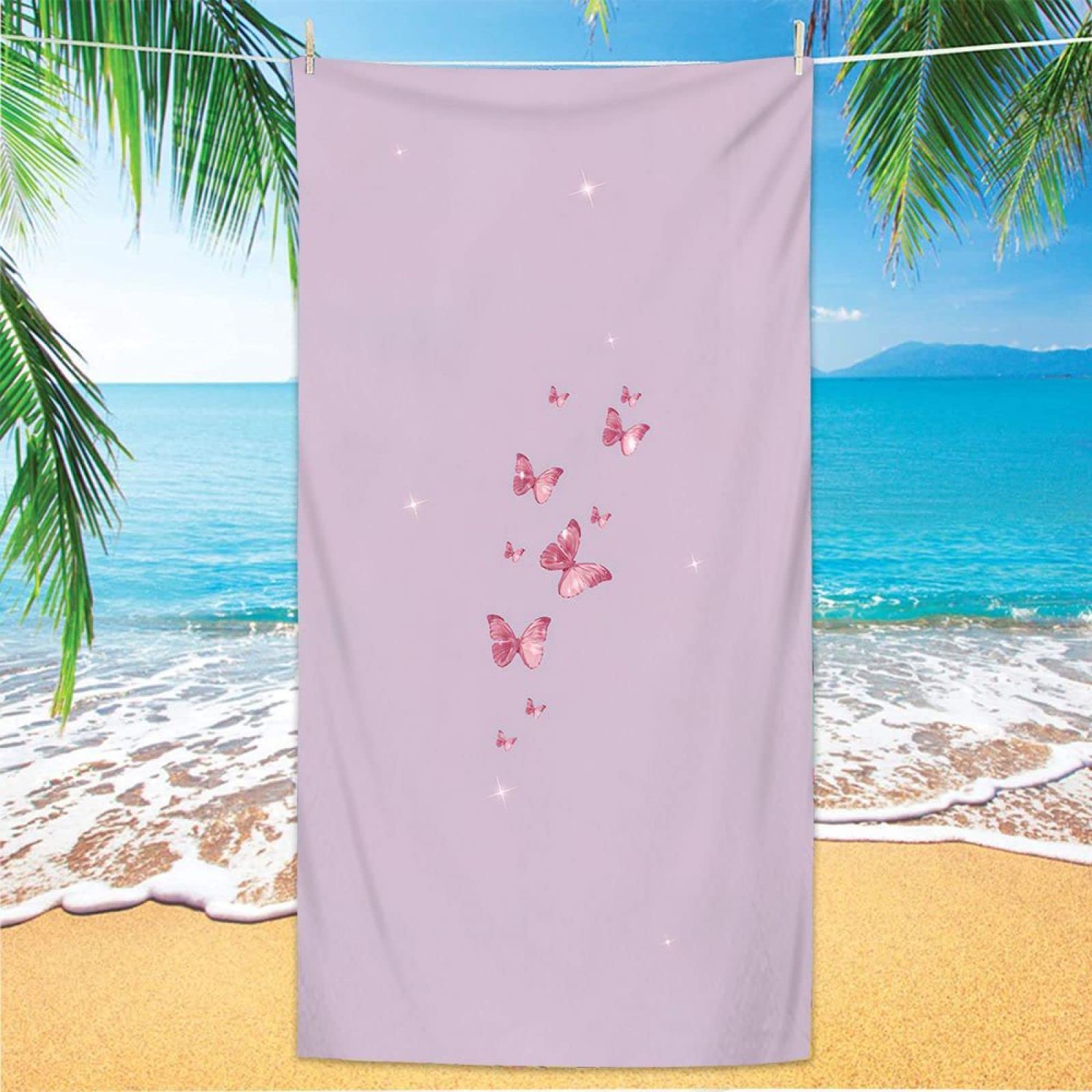 Ręcznik plażowy 200 x 200 cm, różowy motyl ręcznik z mikrofibry dla dorosłych kobiet mężczyzn, ręcznik na siłownię do podróży, pływania, na kemping, ręczniki plażowe, szybkoschnące i nie zawierają
