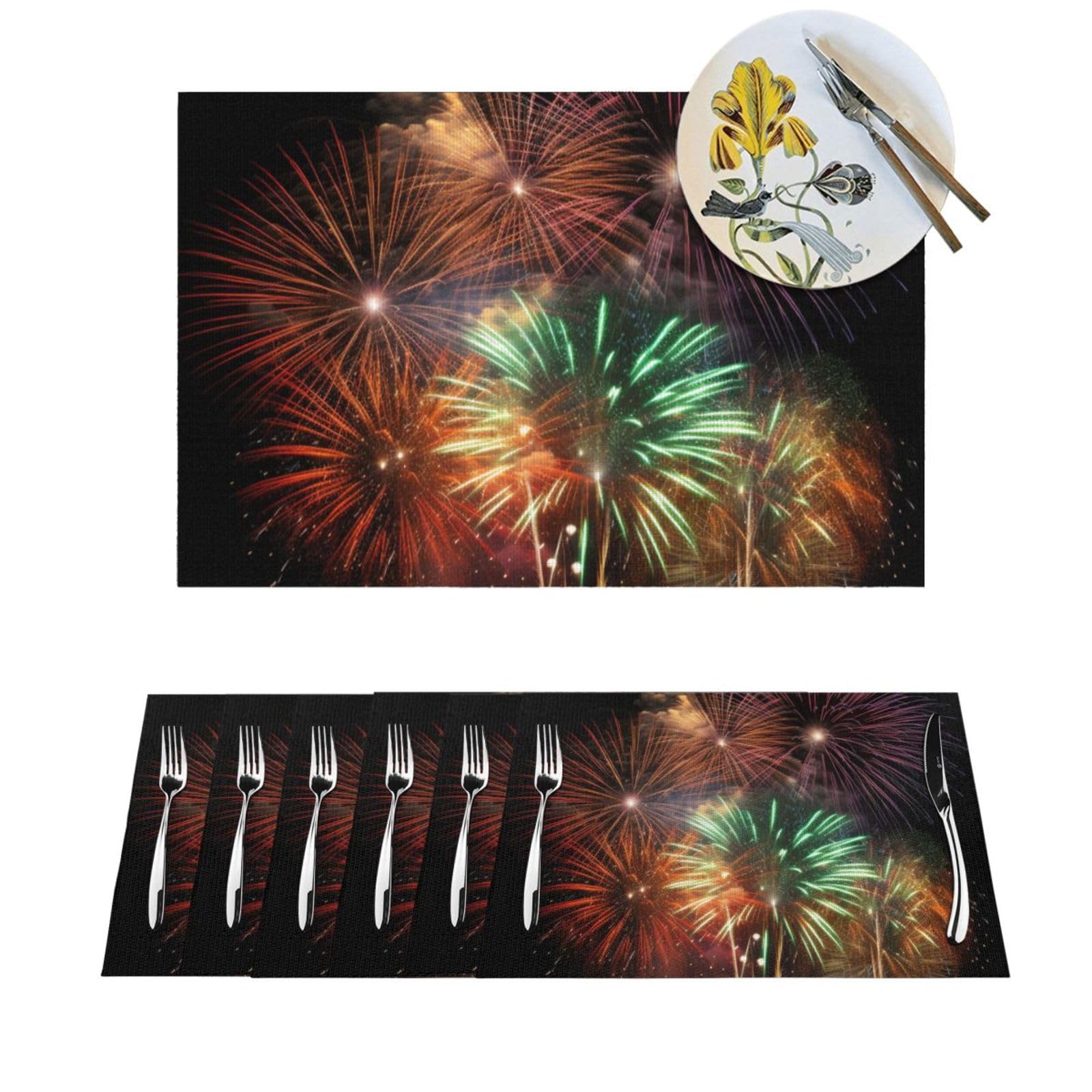 Set de table motif feux d'artifice en PVC tissé rectangulaire idée cadeau
