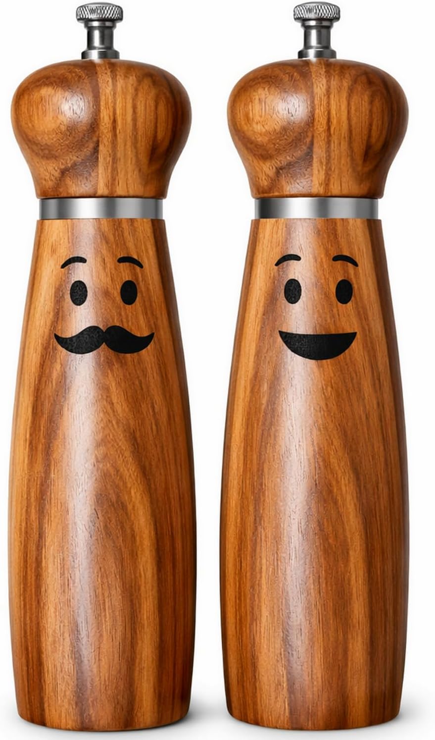 Manual Salt and Pepper Grinder Set of 2, 8 Inch Acacia Wood Mills with Adjustable Ceramic Grinder, Refillable Wooden Salt Pepper Mill Set with Stainless Steel Top