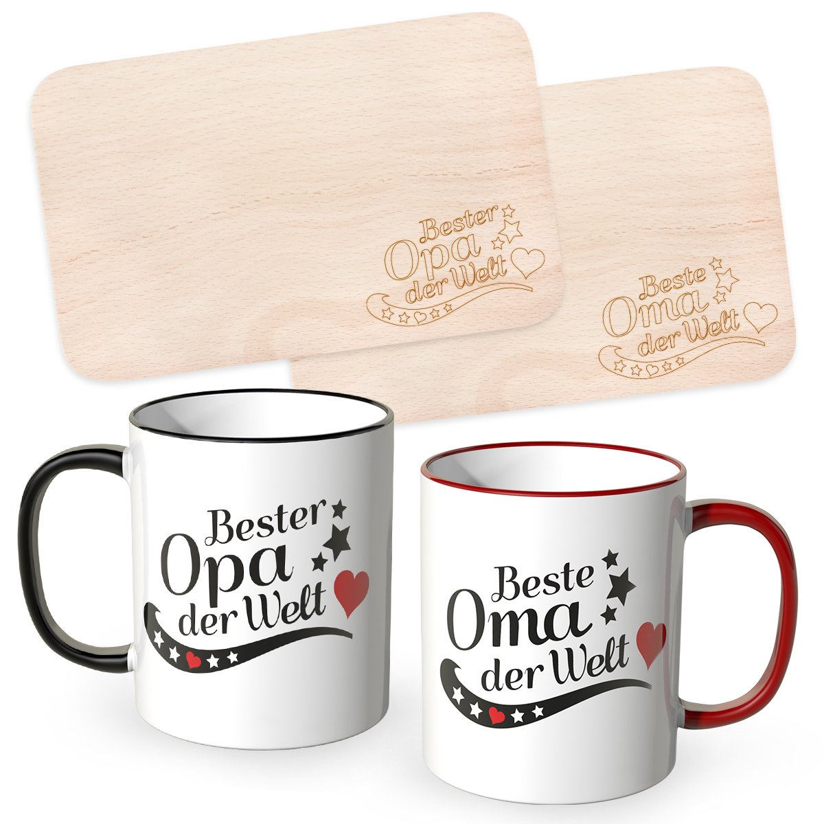 Frühstücksbrettchen mit Gravur 'Beste Oma der Welt' und 'Bester Opa der Welt' im Set, Großeltern