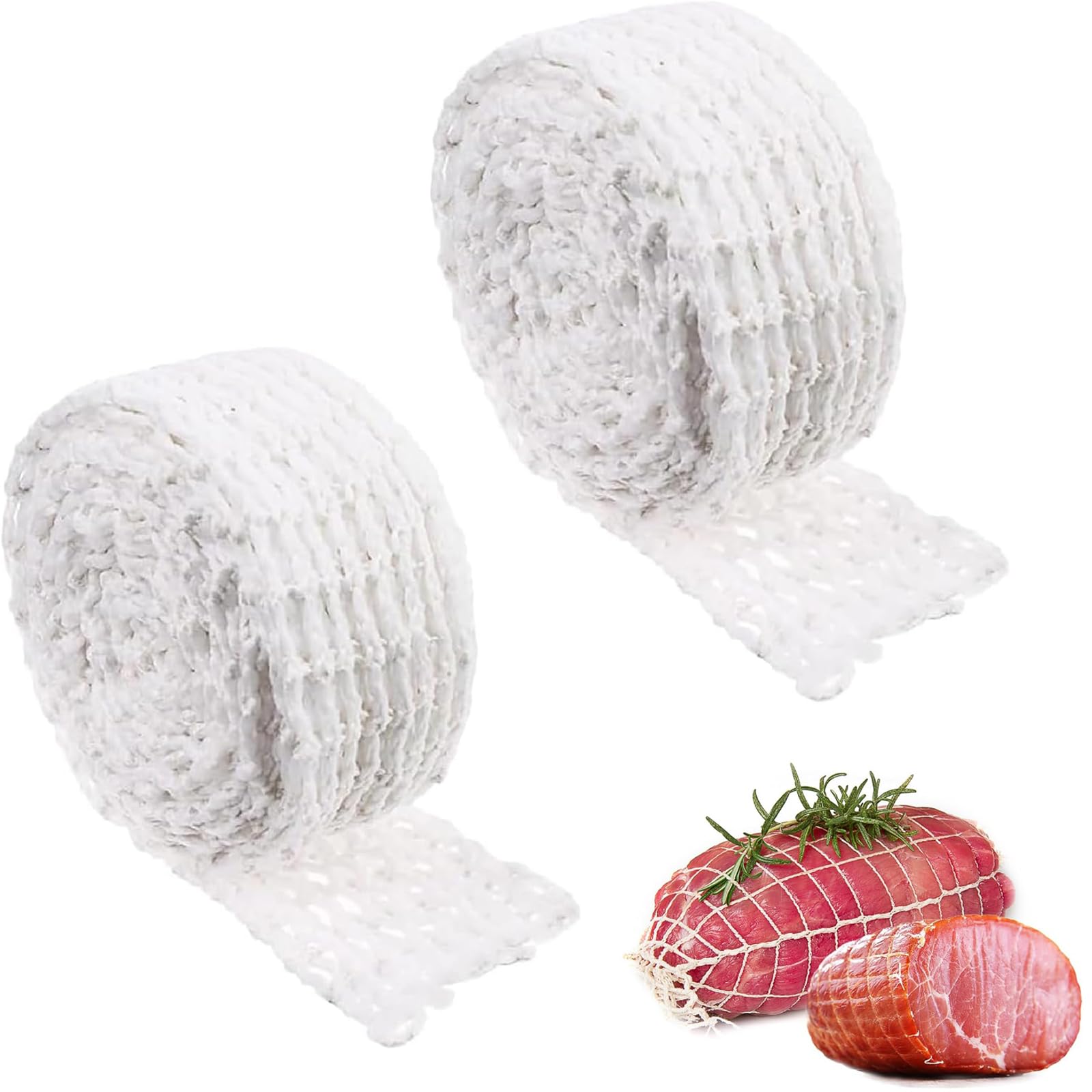 2 Rotoli Di Rete Per Grigliare In Cotone Alimentare, Elastica Per Arrosti E Prosciutti, 3 Metri, 16 Fori