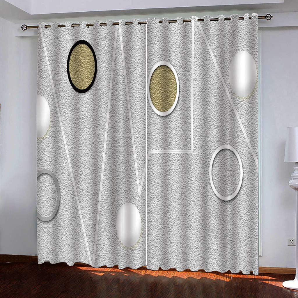 Maynuo Boys Grey Bedroom Curtains 3D Geometric Circle Art Print Blackout Eyelet Curtain For Living Room 55X94inch Thermal Insulated Bedroom, Kids Door