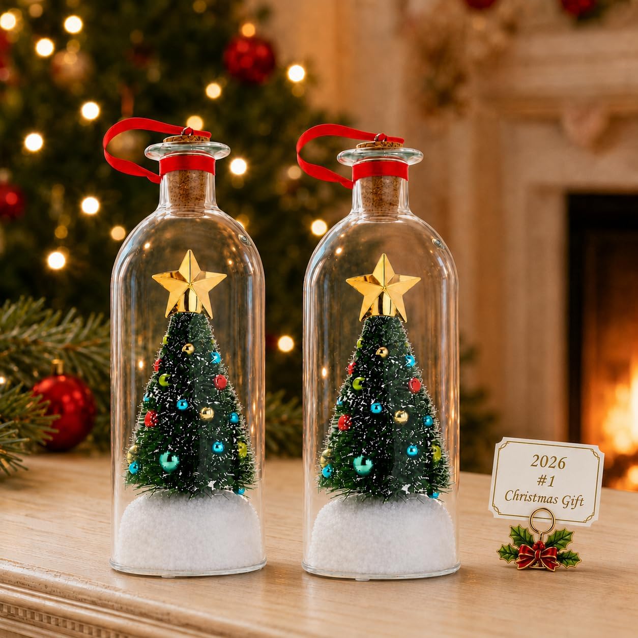 Christmas Recoed a Message Bottle with 30 Seconds Voice Recording and Playback Snowy Christmas Tree Glass Ornament for Tree Mantel Shelf Tabletop Office Giving