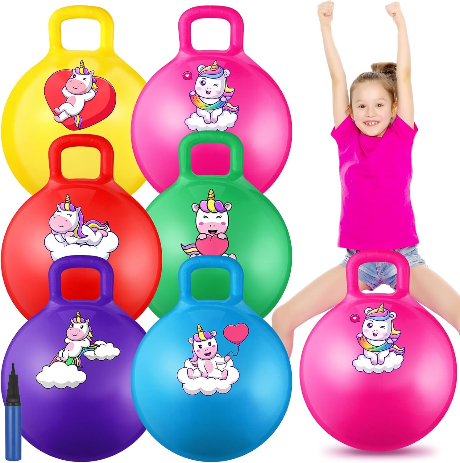 Threan 6 Pcs Hopper Ball for Kids 3-6, 18 Inch Unicorn Bouncy Ball with Handle Unicorn Jumping Inflatable Bouncing Hopper Carnival Outdoor Toys for Girls Boys Toddler Children Gifts