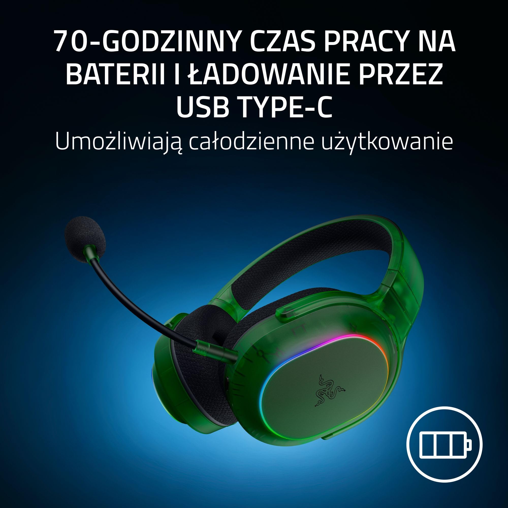 Razer Barracuda X Phantom Green Edition - bezprzewodowego wieloplatformowego zestawu słuchawkowego do gier (285 g, przetwornik TriForce 40 mm, HyperSpeed i Bluetooth) Phantom Green