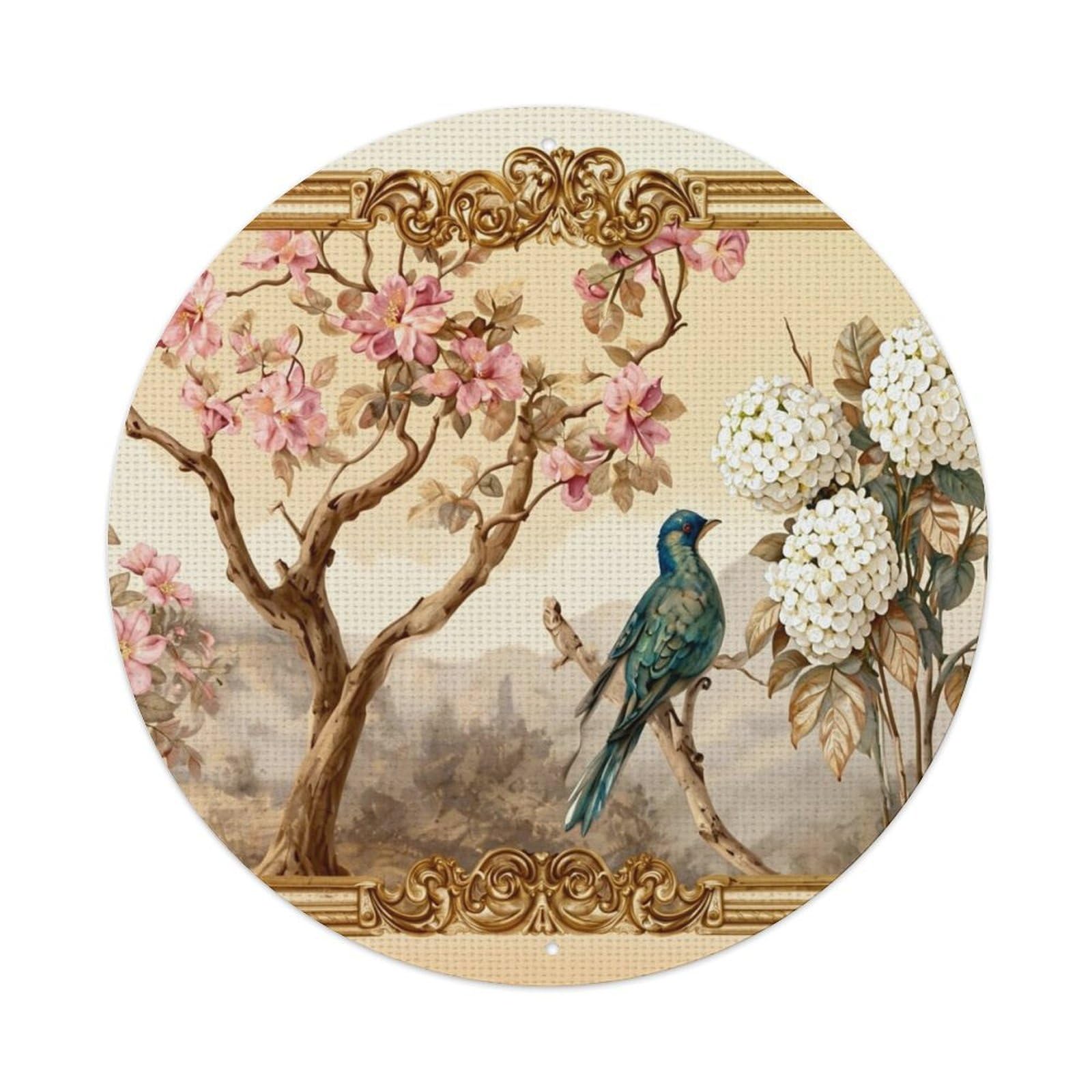 Bird On Blossom Tree Branch Metal Tin Sign Plaque
