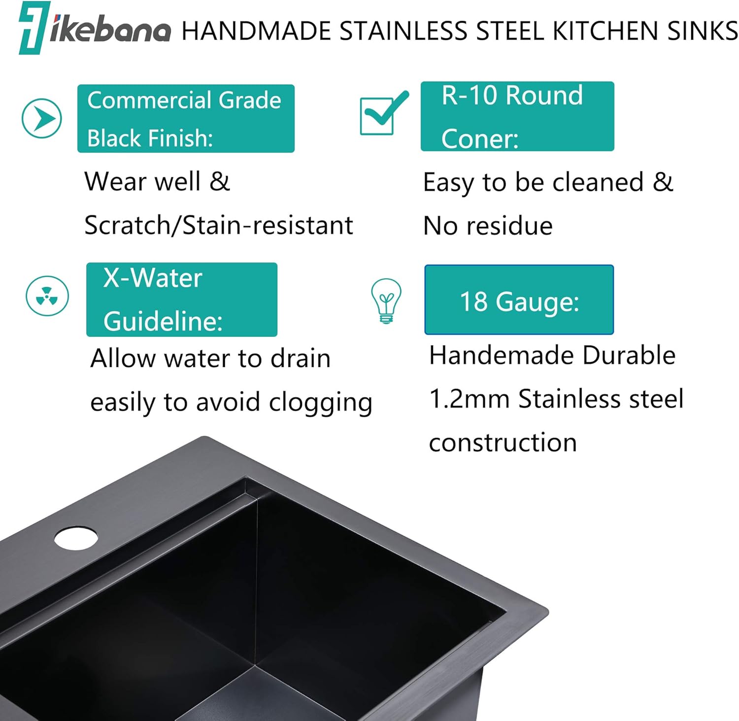 Buy IKEBANA Bar Sink,Nano Black Stainless Steel Small Wet Bar Sink,15 x