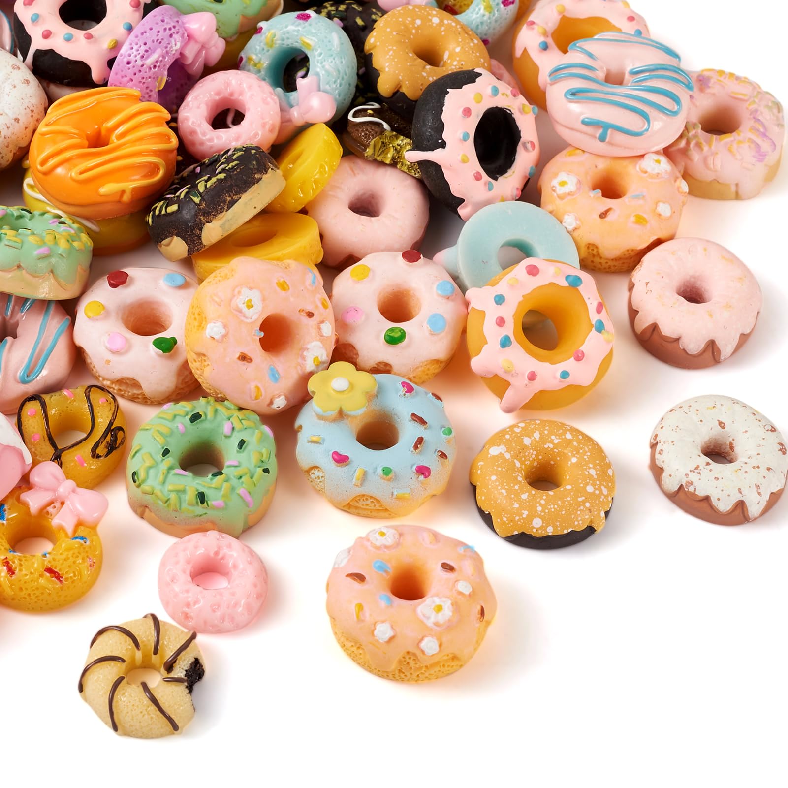 Cheriswelry 96Pcs Donut Resin Cabochons Cute Doughnut Sweet Dessert Flatback Buttons Crafts 24 Styles 18-24mm for DIY Jewelry Making Handicraft