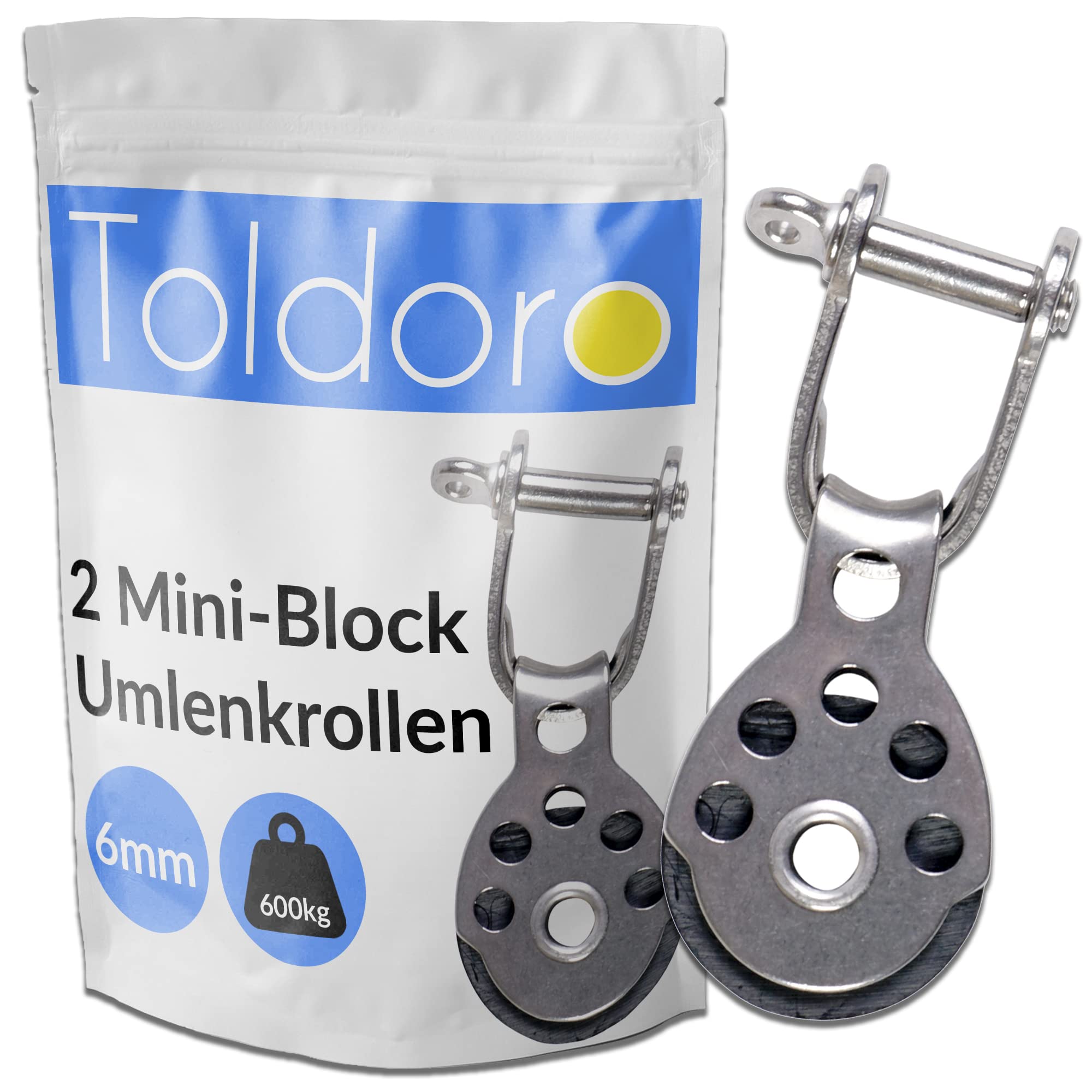 Toldoro Umlenkrolle Einzelblock mit Gleitlager und Bügel für 6mm Tauwerk, Mini Block Rolle, Block Rolle