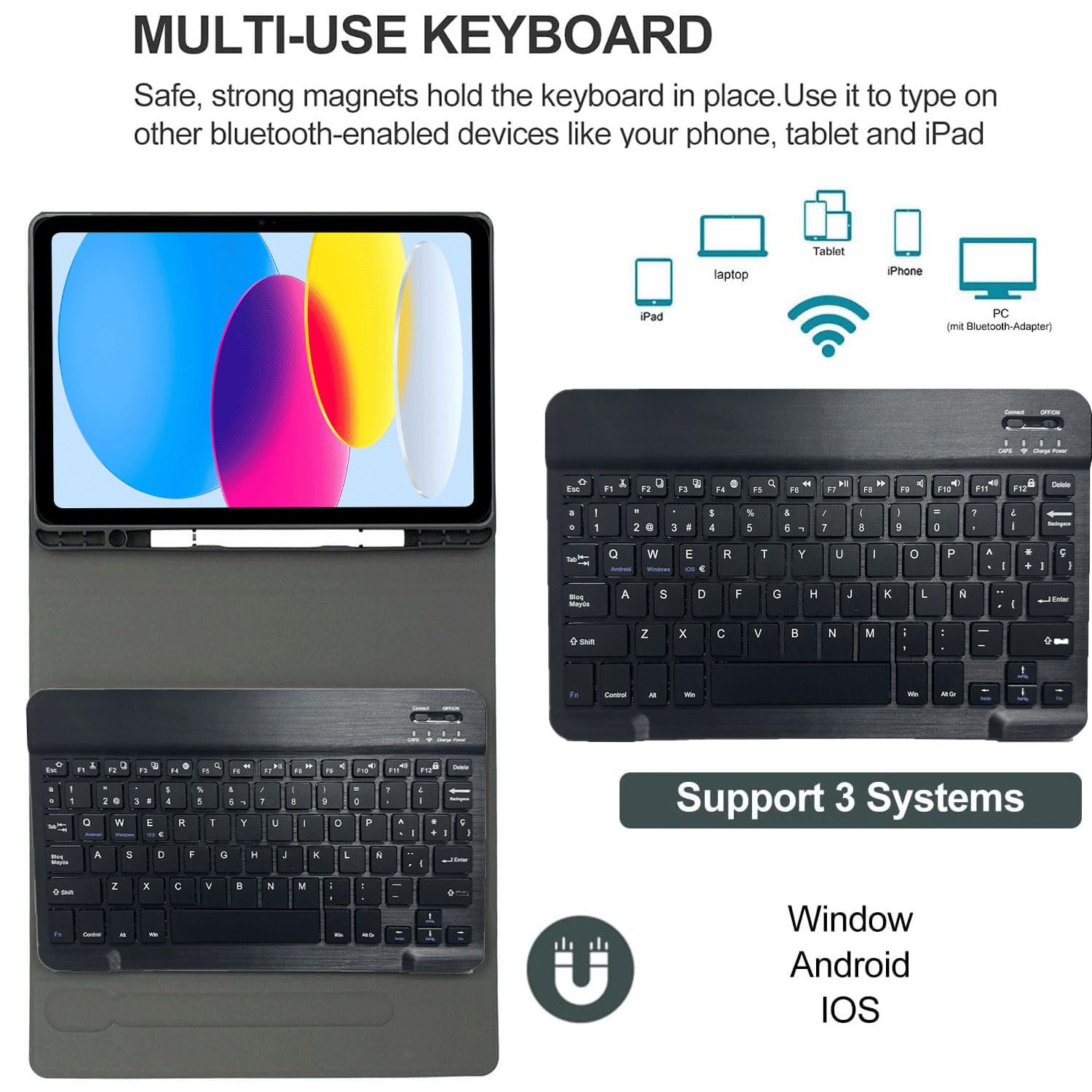 Keyboard Case for iPad Mini 7 generacji (A17 Pro, 2024) / Mini 6 generacji 8,3 cala, odłączana klawiatura z myszką, ultracienkie etui z podstawką Folio i uchwytem na długopis,Purple