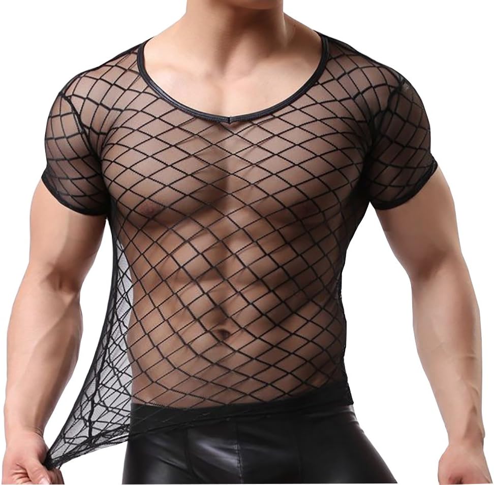 Men's Sexy Transparent Tops See-through T shirt