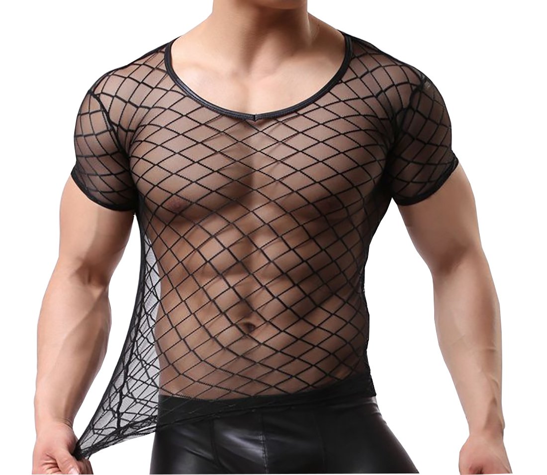 Men's Sexy Transparent Tops See-through T shirt