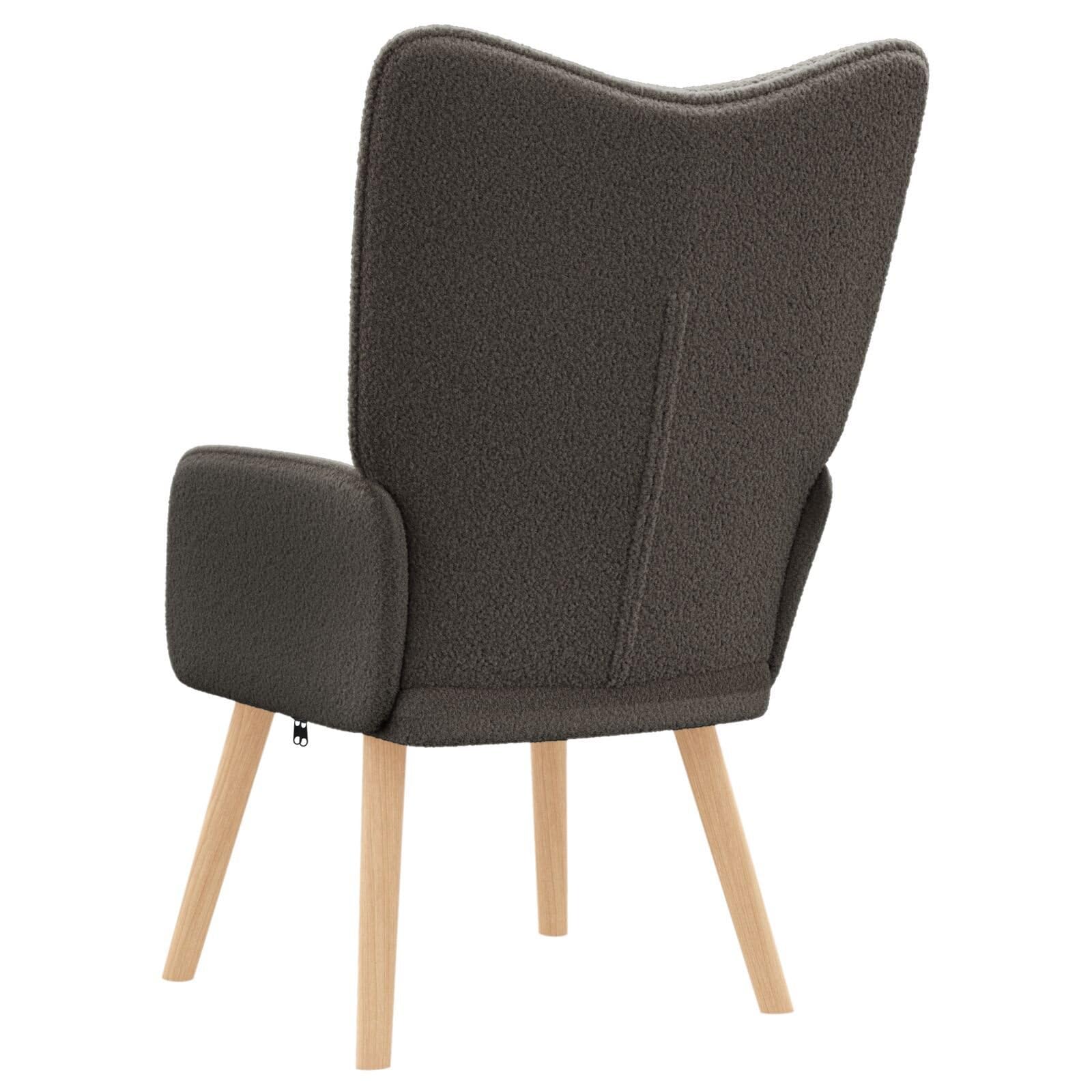 Poltrona Rilassante Grigio Scuro in Tessuto Simile alla Lana con Struttura in Legno di Rovere e Fodera Rimovibile - Seduta Ergonomica Imbottita per Soggiorno e Camera