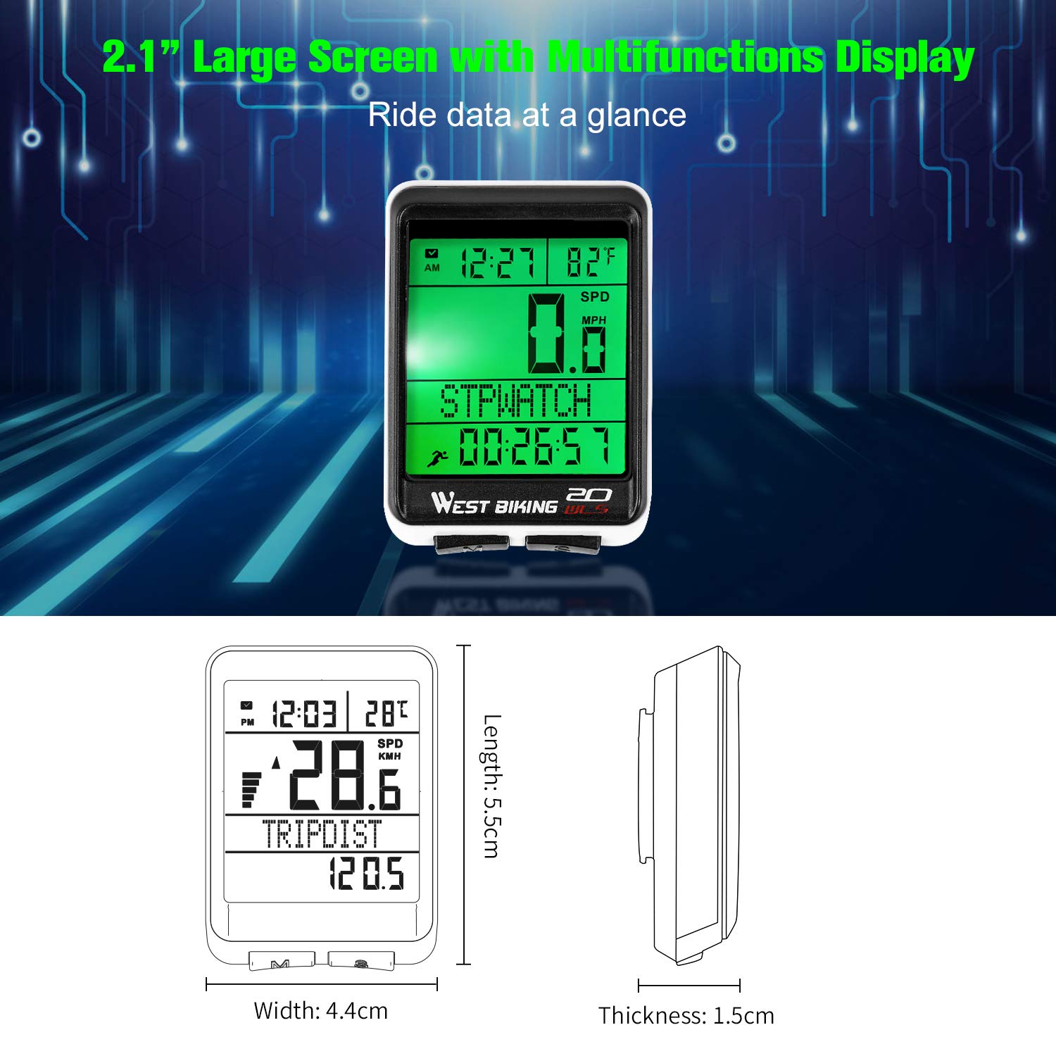 West Biking Wireless Bike Computer Language Bicycle Odometer