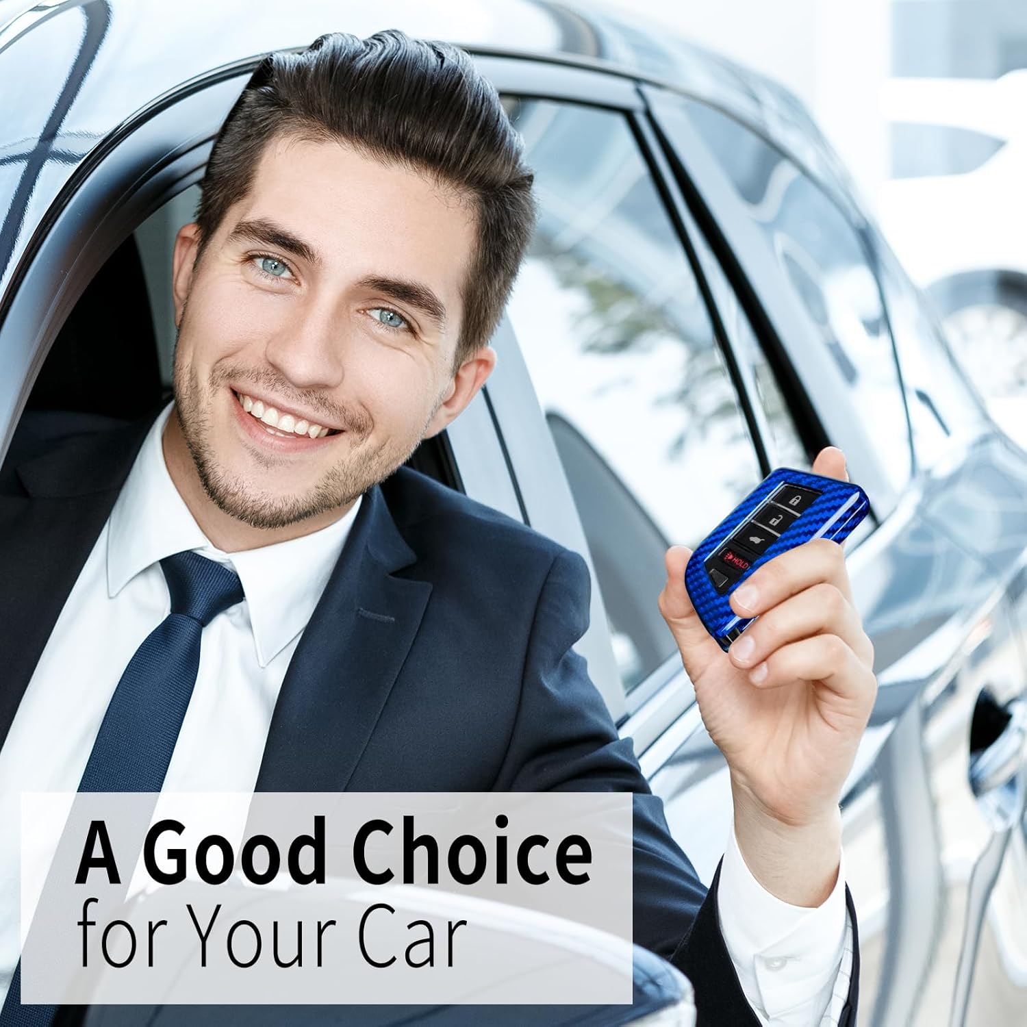 T-carbon Key Fob Cover Compatible With Acura MDX 2025 4 Buttons Accessories,Glass Fiber Key Fob Case With Keychain Fits Acura RDX RLX NSX ILX TLX TLX-L CDX 2022 2023 2024 Smart Remote Keyless Blue