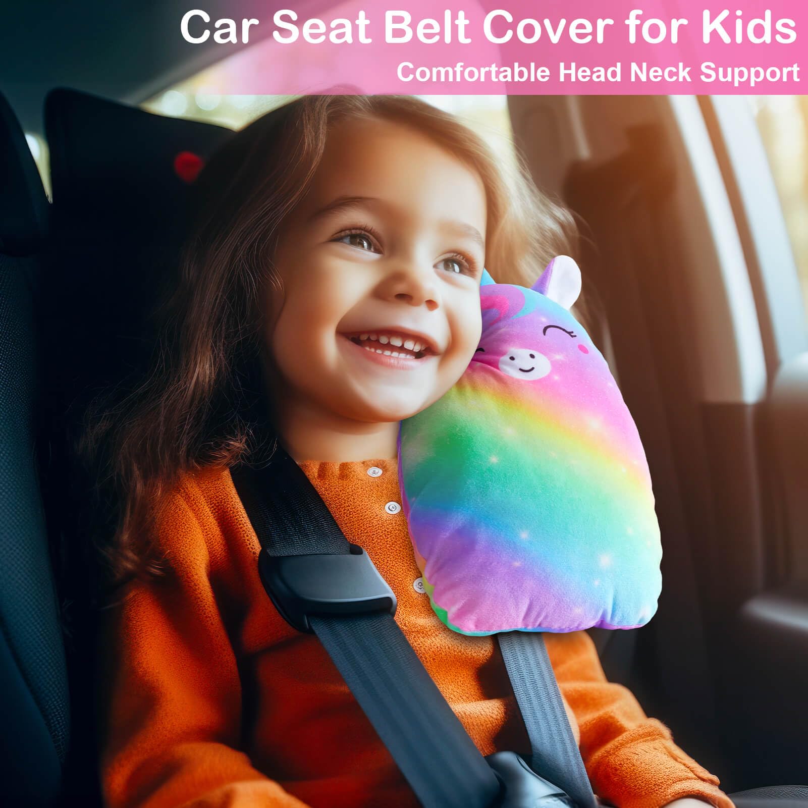 FIODAY Fundas para cinturón de seguridad de coche para niños, almohada de cinturón de seguridad de unicornio