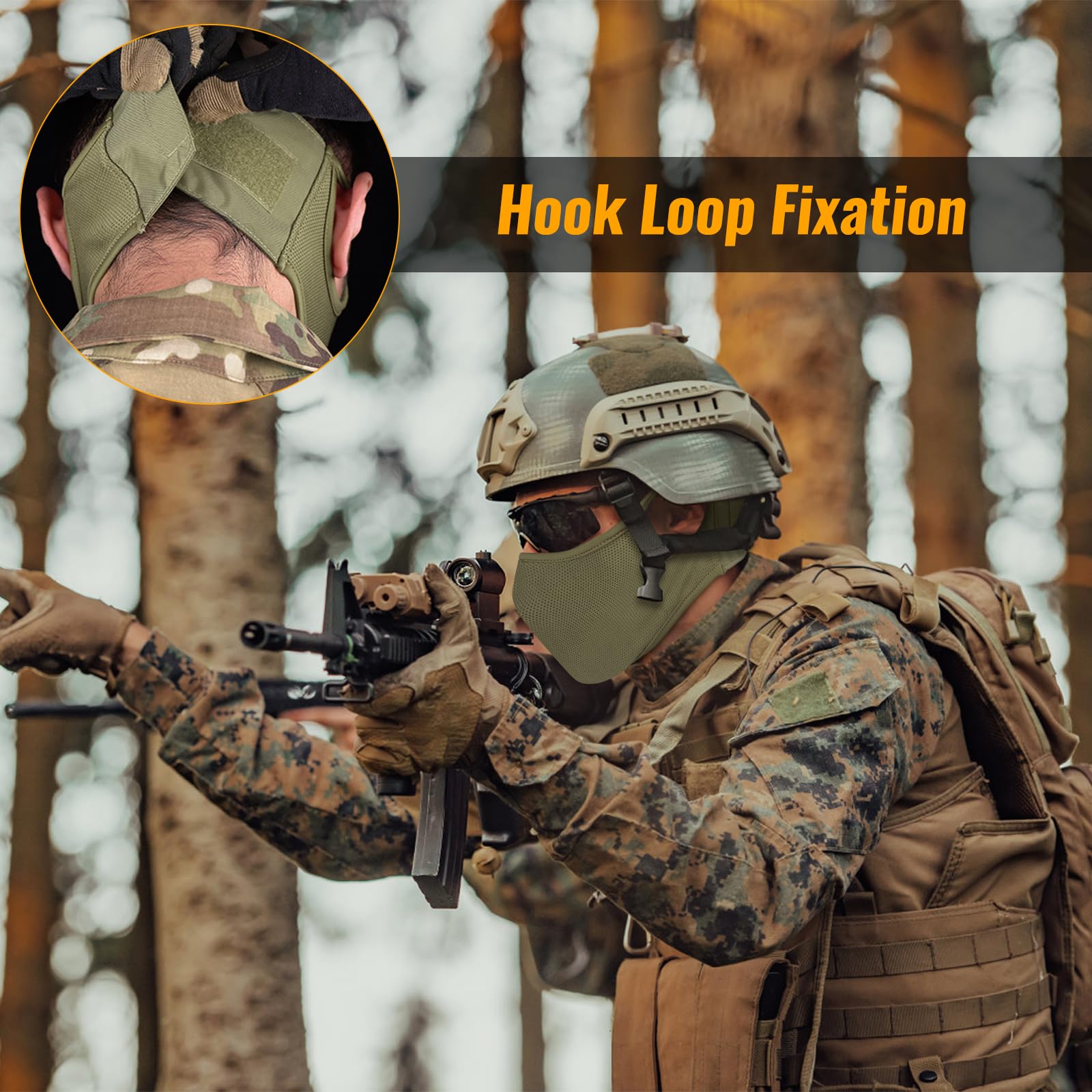 Qavctw Maschera tattica da tiro, pieghevole, per softair, in silicone, traspirante, per esterni, mezza faccia, militare, per tiro, equitazione, arrampicata, paintball, caccia
