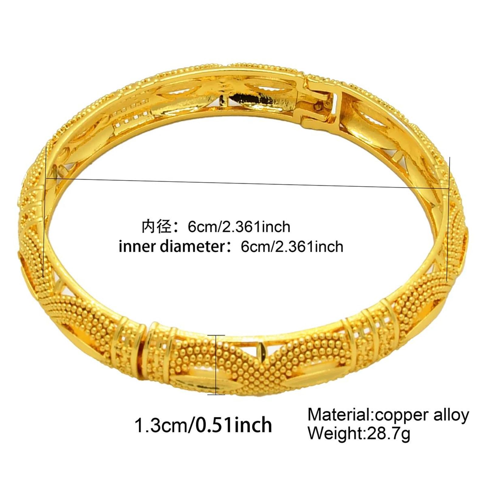 YDYDTTKD Brazalete de Lujo de Color Dorado de 24K para Mujer, Pulsera Redonda con dijes Nupciales, joyería de Moda de Estilo Bohemio para Celebraciones de Boda