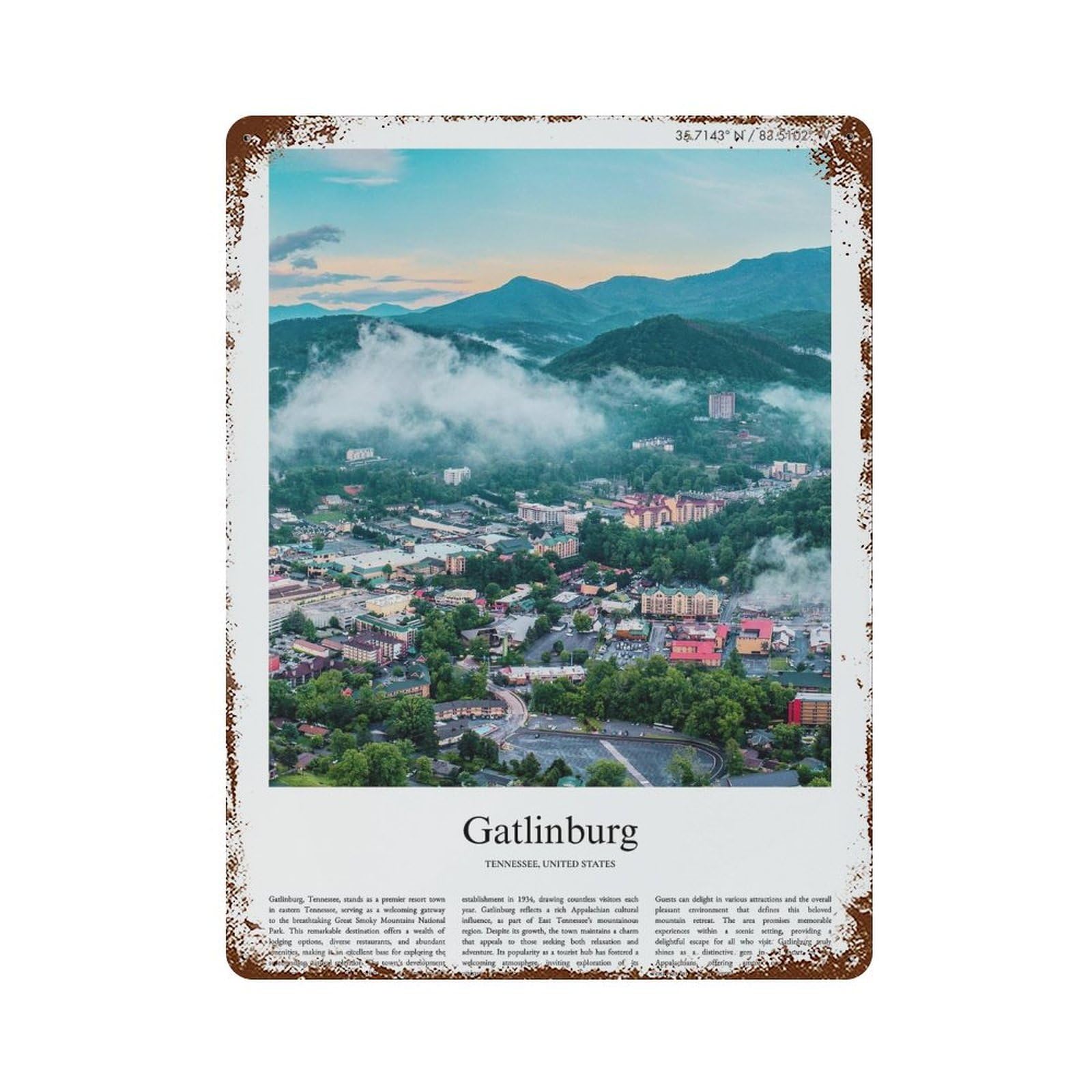 xiaoxiaoshen Gatlinburg Tennessee, United States, USA City Scenery Wall Decor Art Metal Tin Poster Modern Home Decor Art Home Bar Shop Decorations Vintage Sign 40x30cm