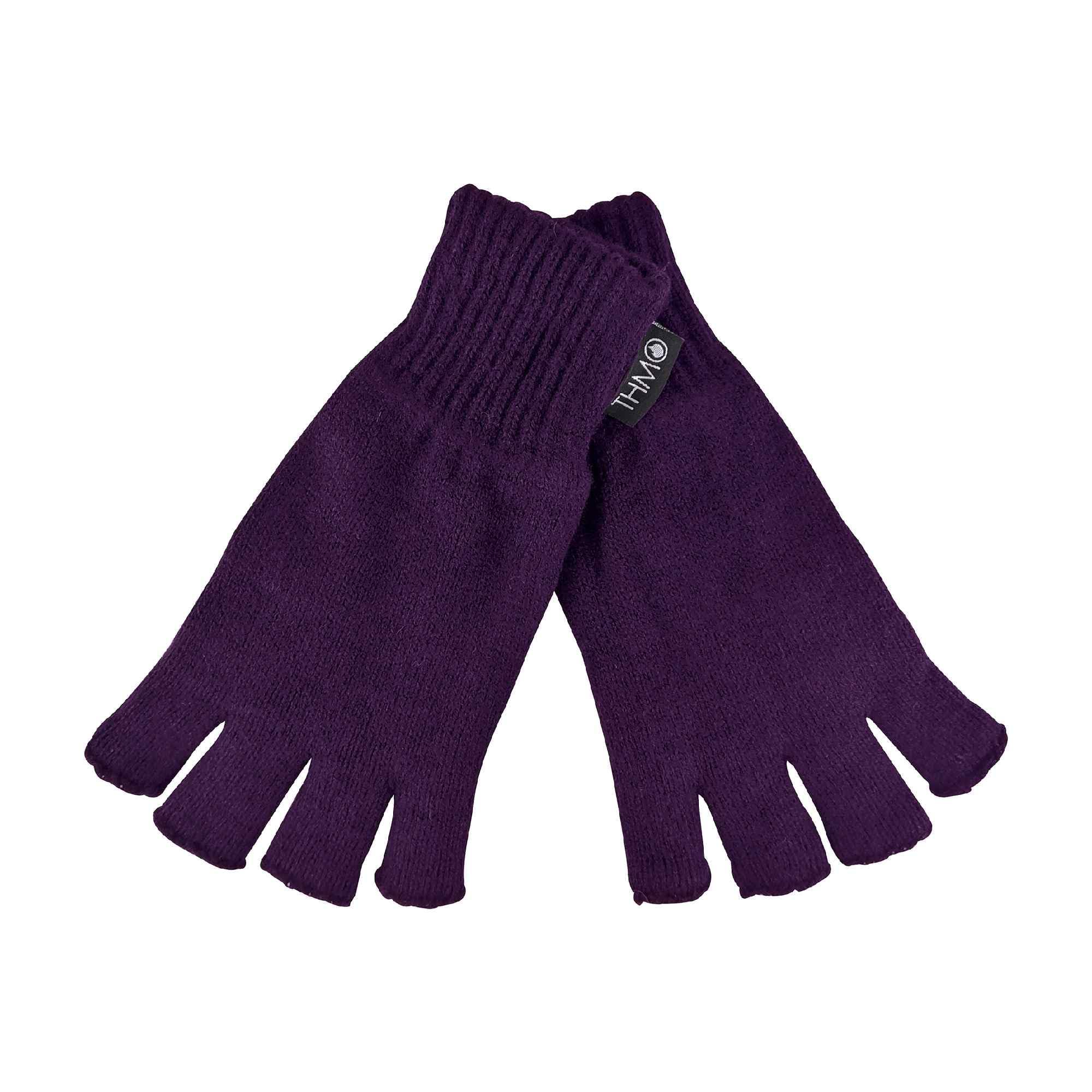 THMO Ladies Thermal Fingerless Gloves Winter Fleece Lined Soft Thinsulate Gloves for Women (One Size, Purple)