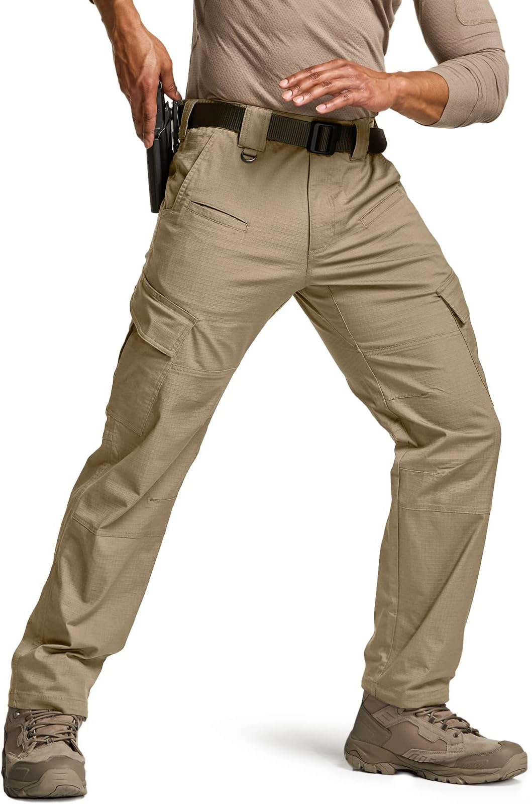 CQRMen's Flex Ripstop Tactical Pants, Water Resistant Stretch Cargo Pants, Lightweight EDC Hiking Work Pants