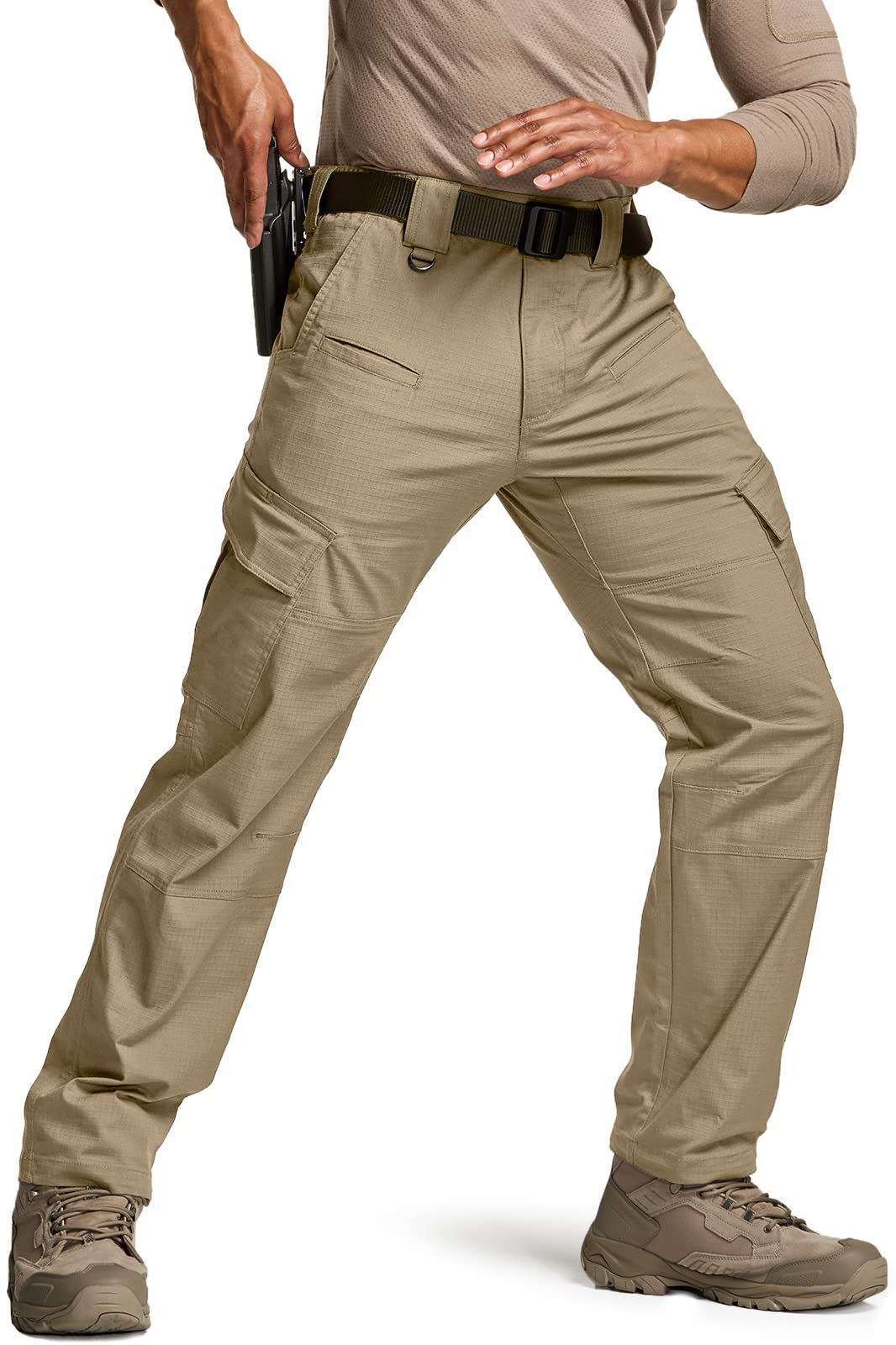 CQRMen's Flex Ripstop Tactical Pants, Water Resistant Stretch Cargo Pants, Lightweight EDC Hiking Work Pants