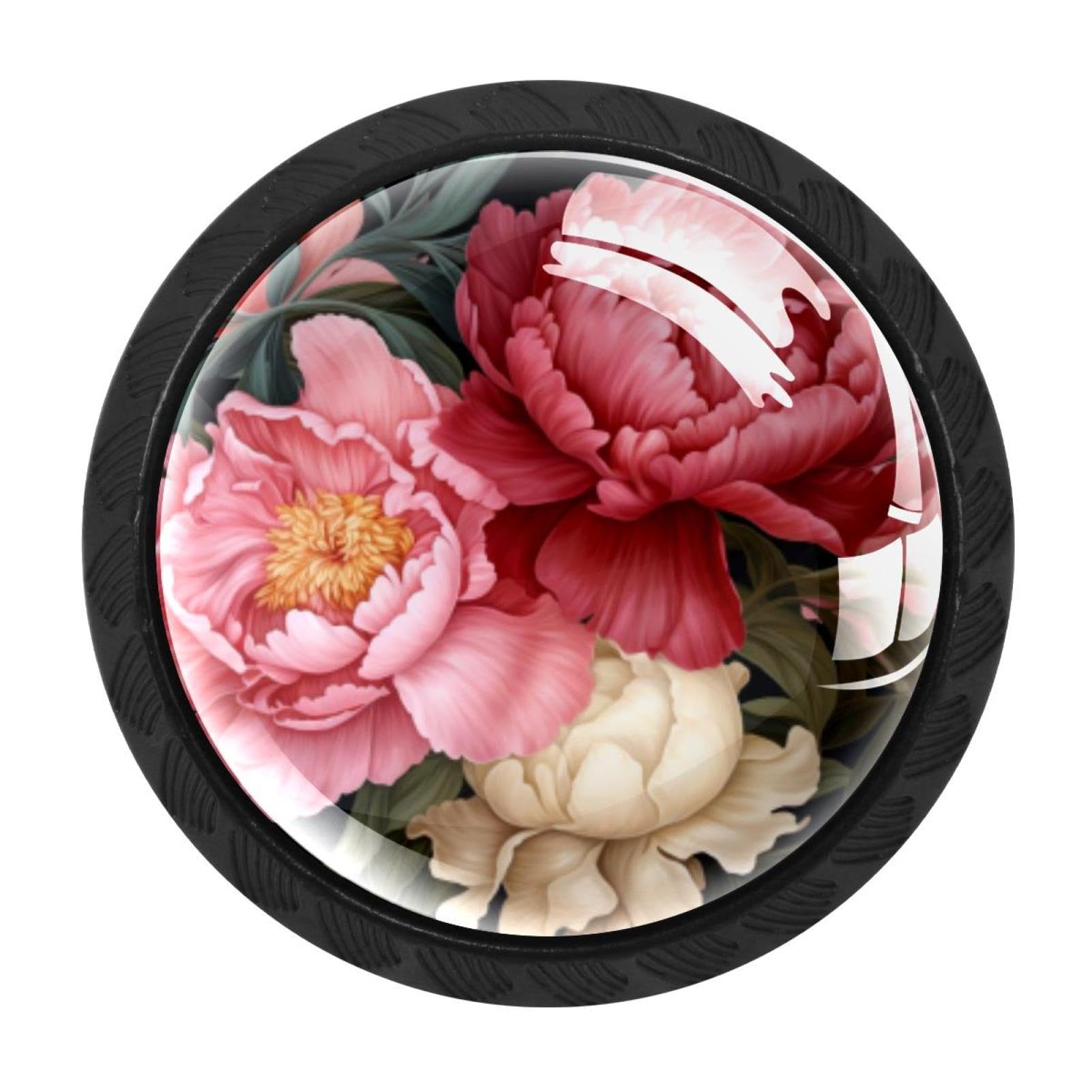 CHENZZZZ 4 pcs Peony Cabinet Knobs Crystal Drawer Pulls for Kitchen, Bathroom Cabinet, Dresser and Cupboard