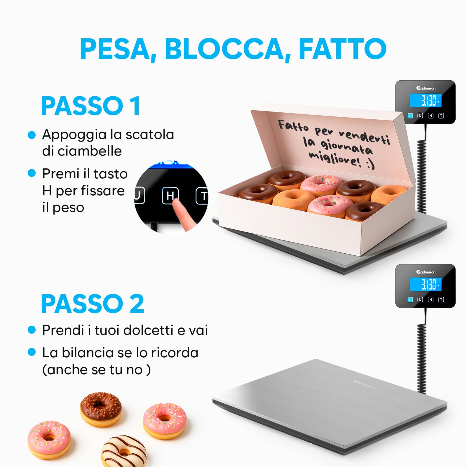 Bilancia Professionale 300 kg Alta Precisione con Funzione Hold/Tara Argento