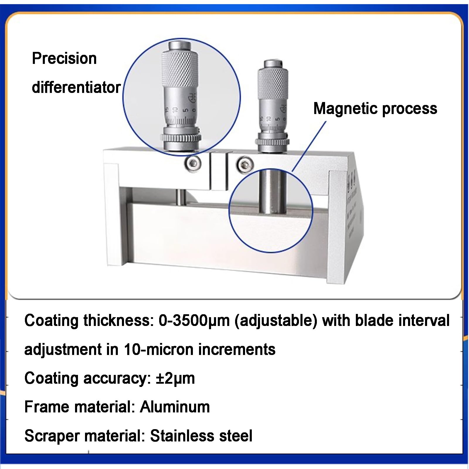 Aplicador De Película Ajustable, Máquina De Recubrimiento con Rasqueta De Laboratorio, Micrómetro De Espesor De Recubrimiento Ajustable De 0-3500 Μm
