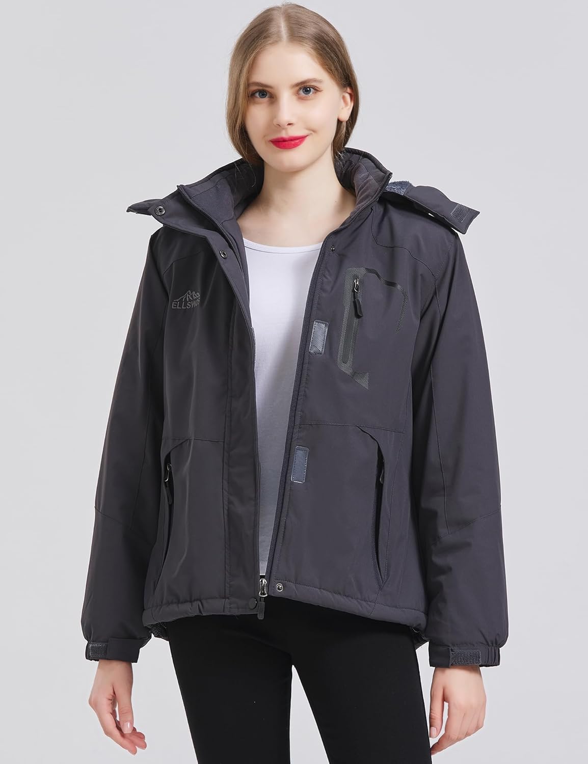 ELLSWOS Womens Winter Coats Waterproof Ski Jacket Warm Snow Jackets Windproof Windbreaker Hooded Raincoat